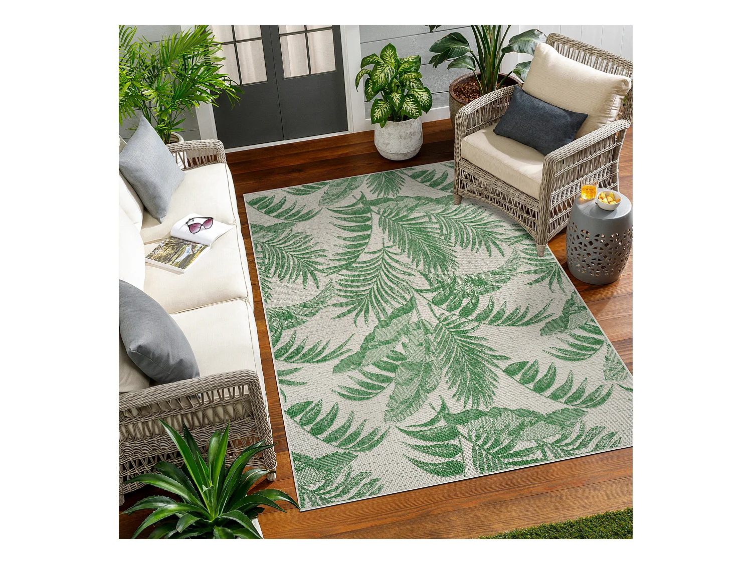 Buitenkleed - Balkon, Terras, Keuken Tapijt - Ivoor/Groen - 120x170cm - LENNIE