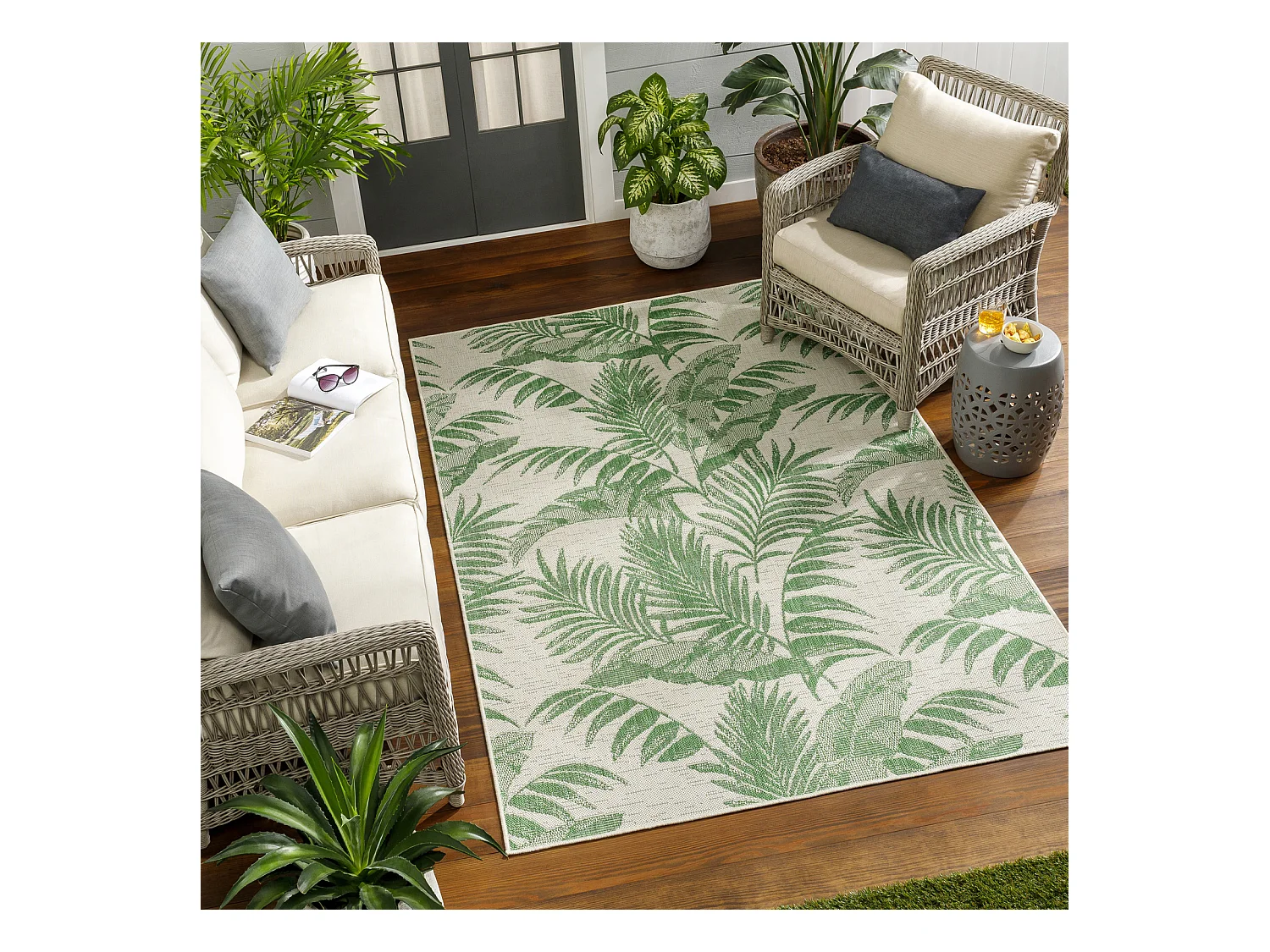 Buitenkleed - Balkon, Terras, Keuken Tapijt - Ivoor/Groen - 120x170cm - LENNIE