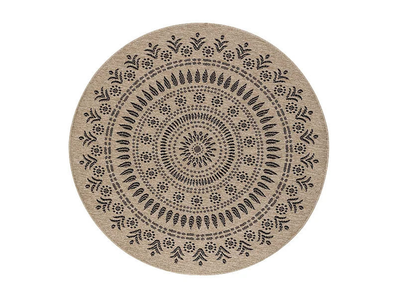 Tapis Rond Extérieur/Intérieur Aspect Jute - Beige/Noir - Ø 160cm - VERA