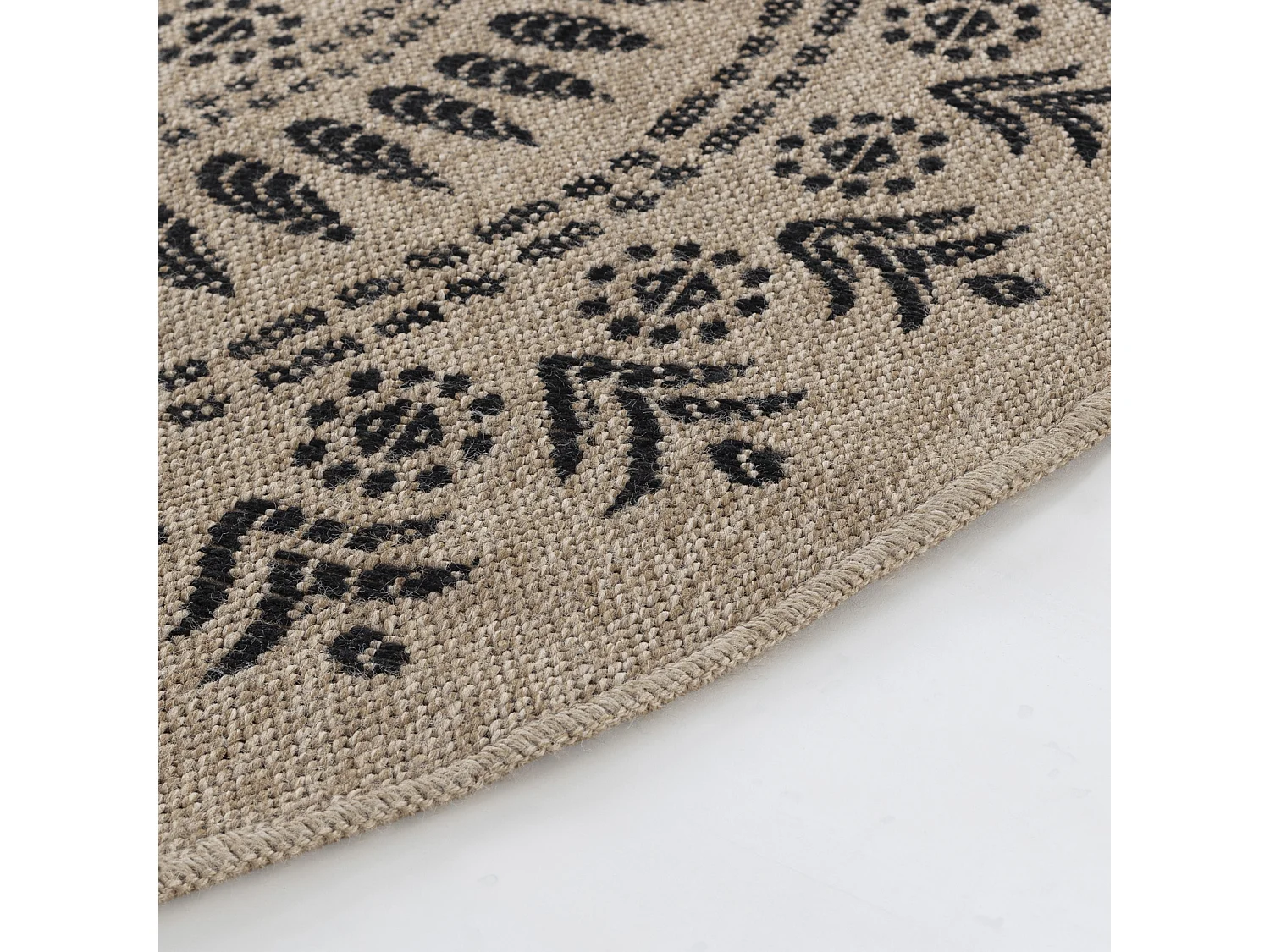 Buitenkleed - Balkon, Terras, Keuken, Rond Jute-Look Tapijt - Beige/Zwart - Ø 160cm - VERA