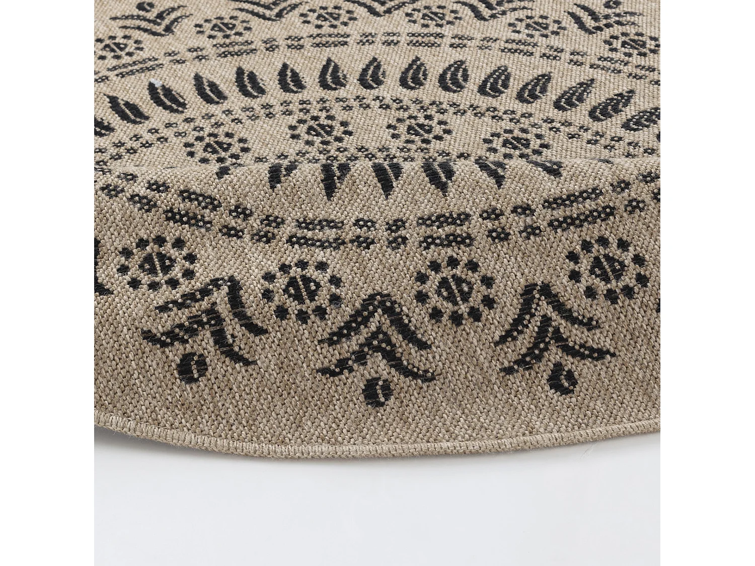 Buitenkleed - Balkon, Terras, Keuken, Rond Jute-Look Tapijt - Beige/Zwart - Ø 160cm - VERA