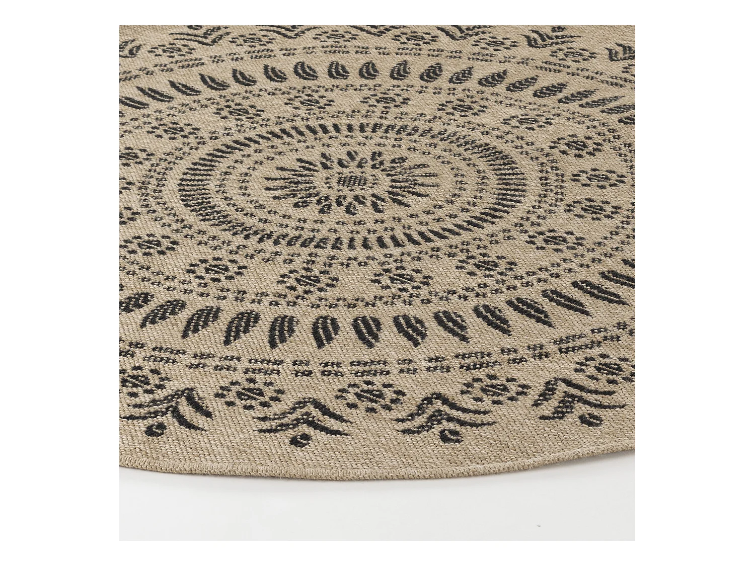 Buitenkleed - Balkon, Terras, Keuken, Rond Jute-Look Tapijt - Beige/Zwart - Ø 160cm - VERA