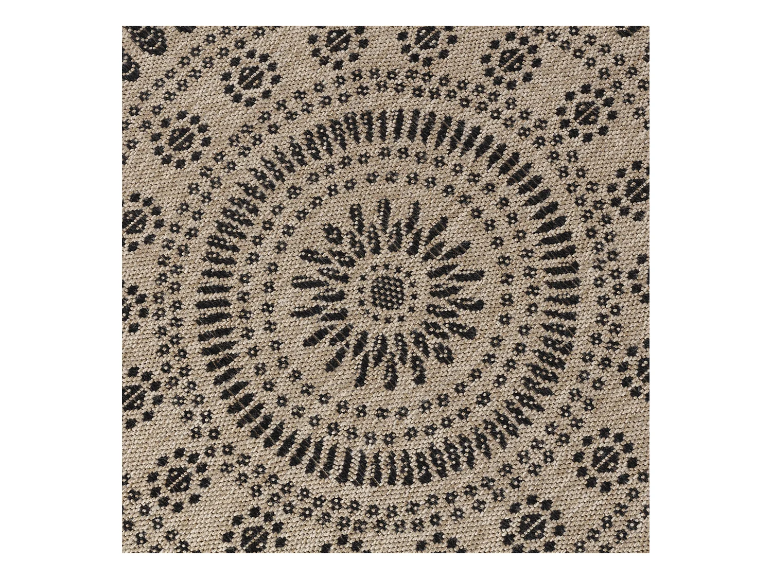 Buitenkleed - Balkon, Terras, Keuken, Rond Jute-Look Tapijt - Beige/Zwart - Ø 160cm - VERA