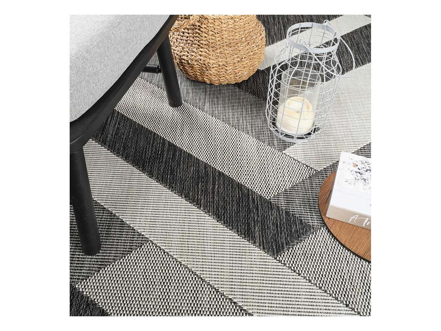 Buitenkleed - Balkon, Terras, Keuken Tapijt - Grijs/Ivoor - 80x150cm - ABBY