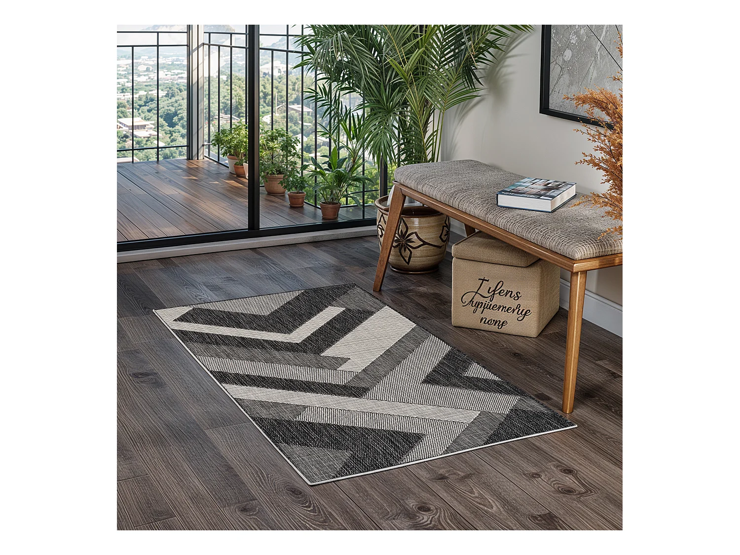 Buitenkleed - Balkon, Terras, Keuken Tapijt - Grijs/Ivoor - 80x150cm - ABBY