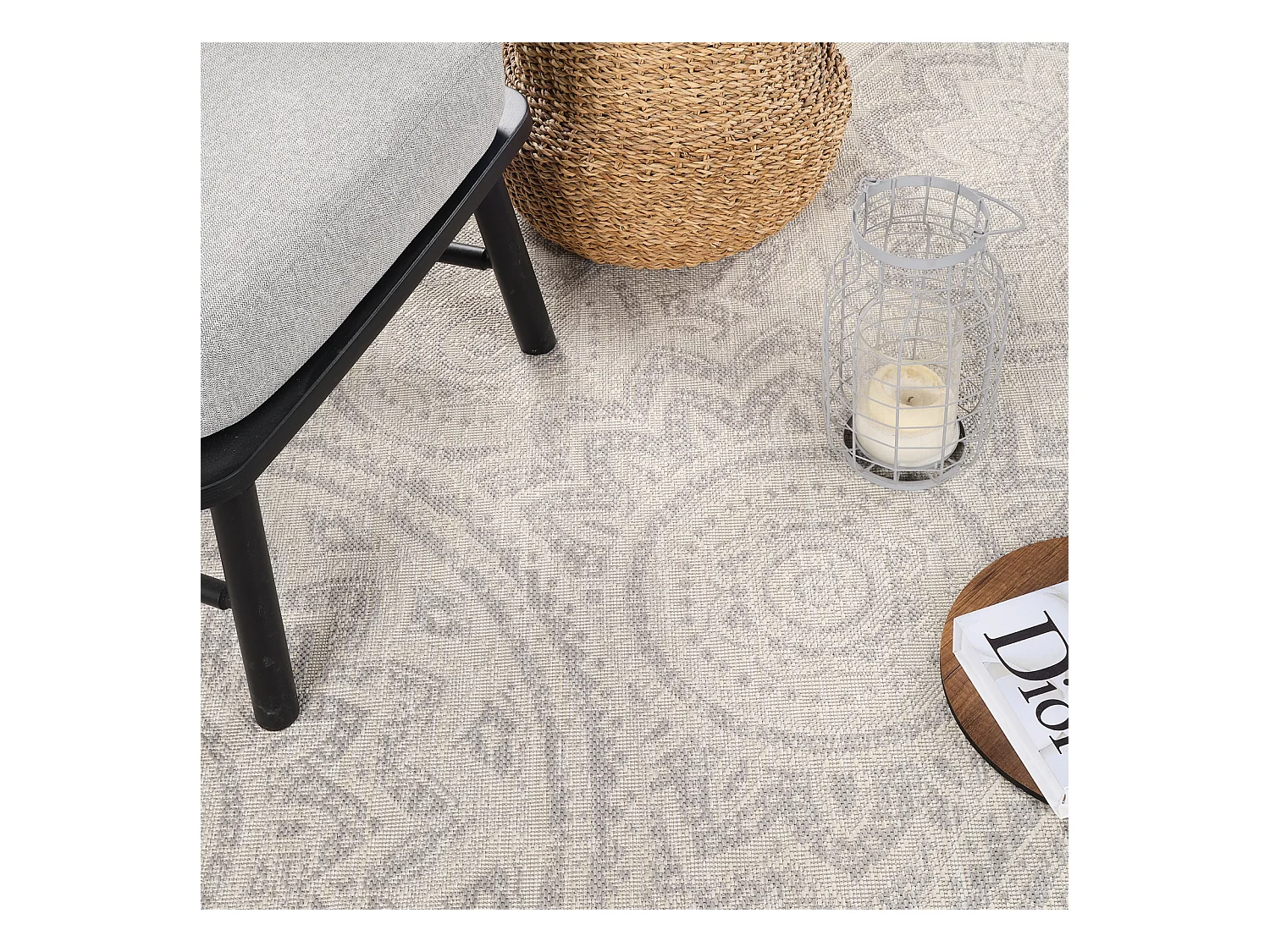 Tapis d'Extérieur/Intérieur - Ivoire/Gris - 120x170cm - KELLY