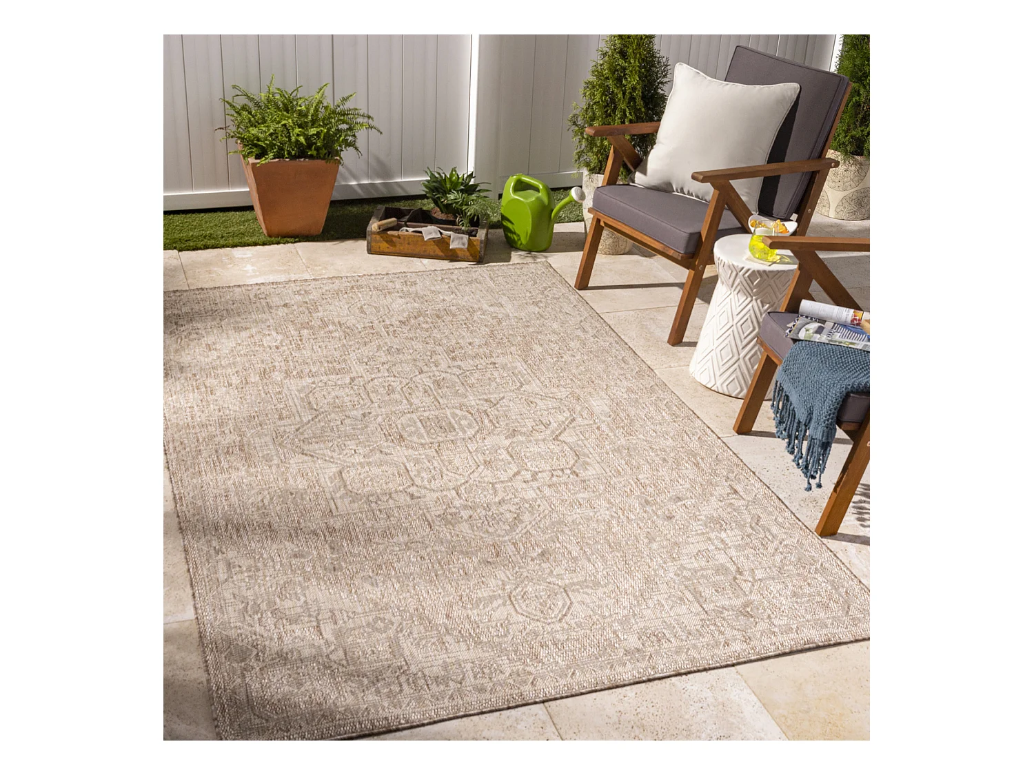 Tapis d'Extérieur/Intérieur Aspect Jute - Beige/Ivoire - 160x213cm - LINDA
