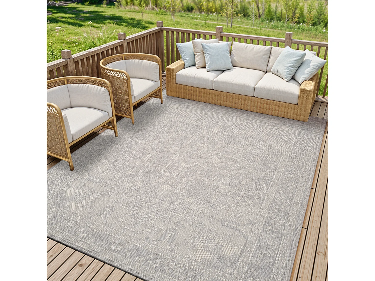 Tapis d'Extérieur/Intérieur - Gris/Ivoire - 160x213cm - ELLY