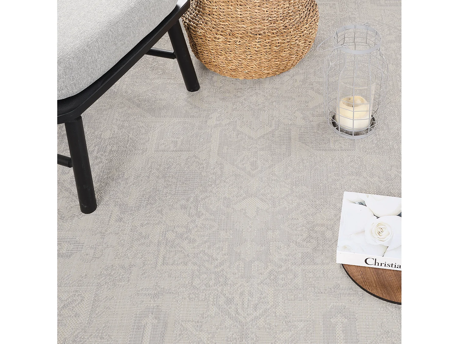 Tapis d'Extérieur/Intérieur - Gris/Ivoire - 160x213cm - ELLY