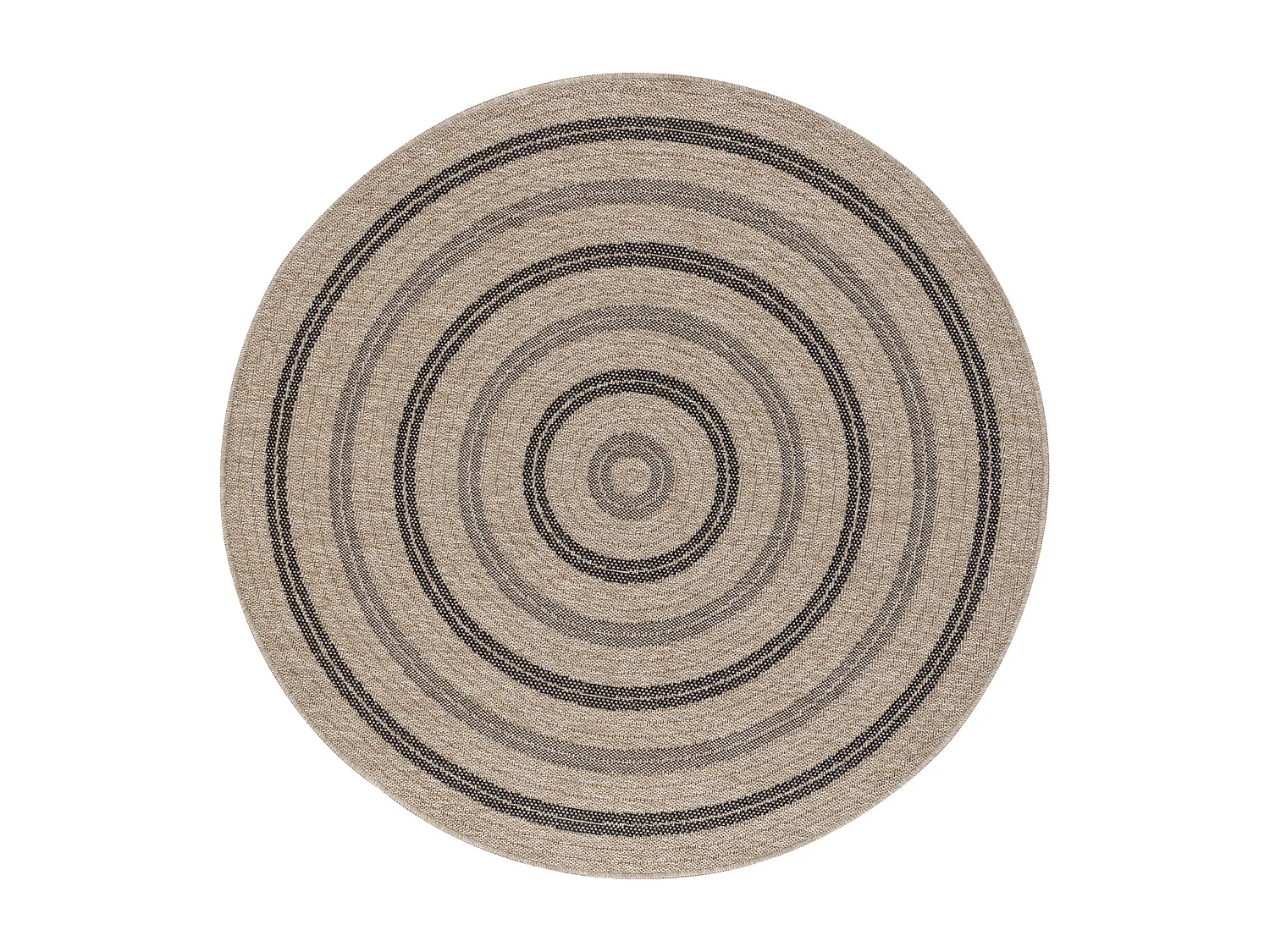 Buitenkleed - Balkon, Terras, Keuken, Rond Jute-Look Tapijt - Beige/Zwart - Ø 100cm - RHONDA