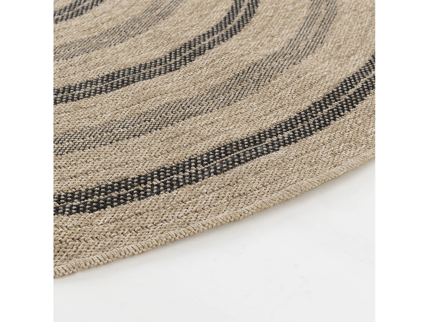 Buitenkleed - Balkon, Terras, Keuken, Rond Jute-Look Tapijt - Beige/Zwart - Ø 100cm - RHONDA
