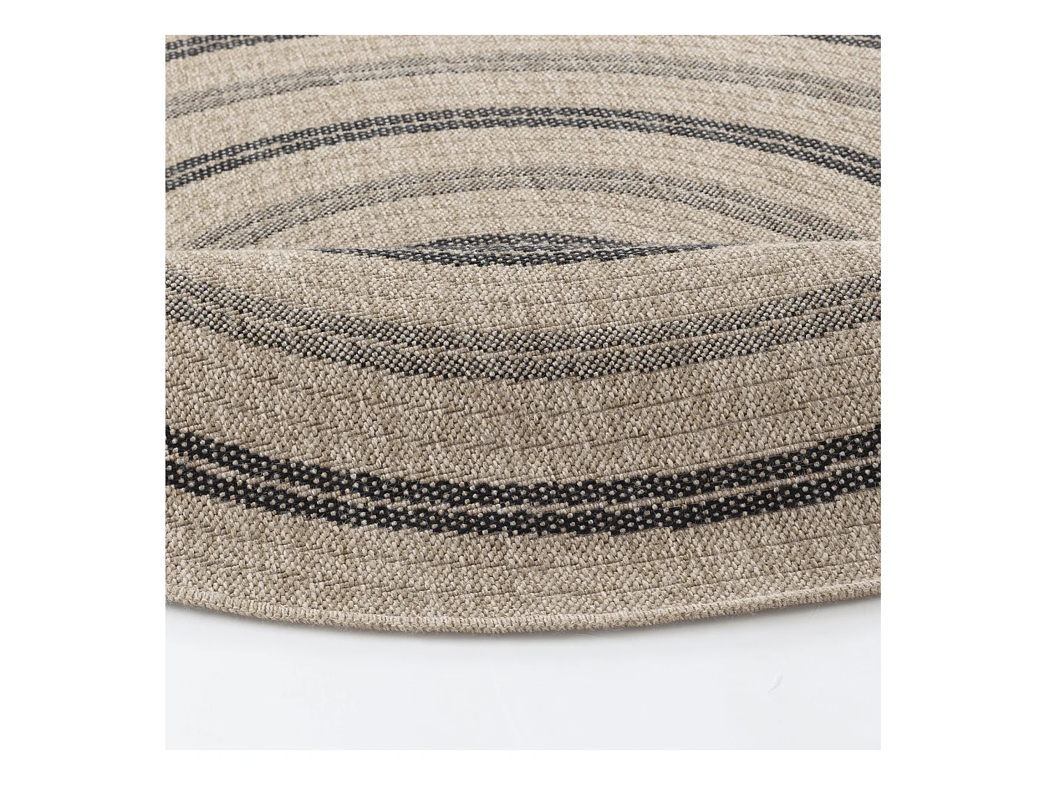 Buitenkleed - Balkon, Terras, Keuken, Rond Jute-Look Tapijt - Beige/Zwart - Ø 100cm - RHONDA