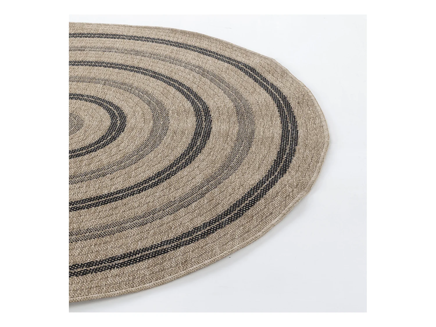 Buitenkleed - Balkon, Terras, Keuken, Rond Jute-Look Tapijt - Beige/Zwart - Ø 100cm - RHONDA