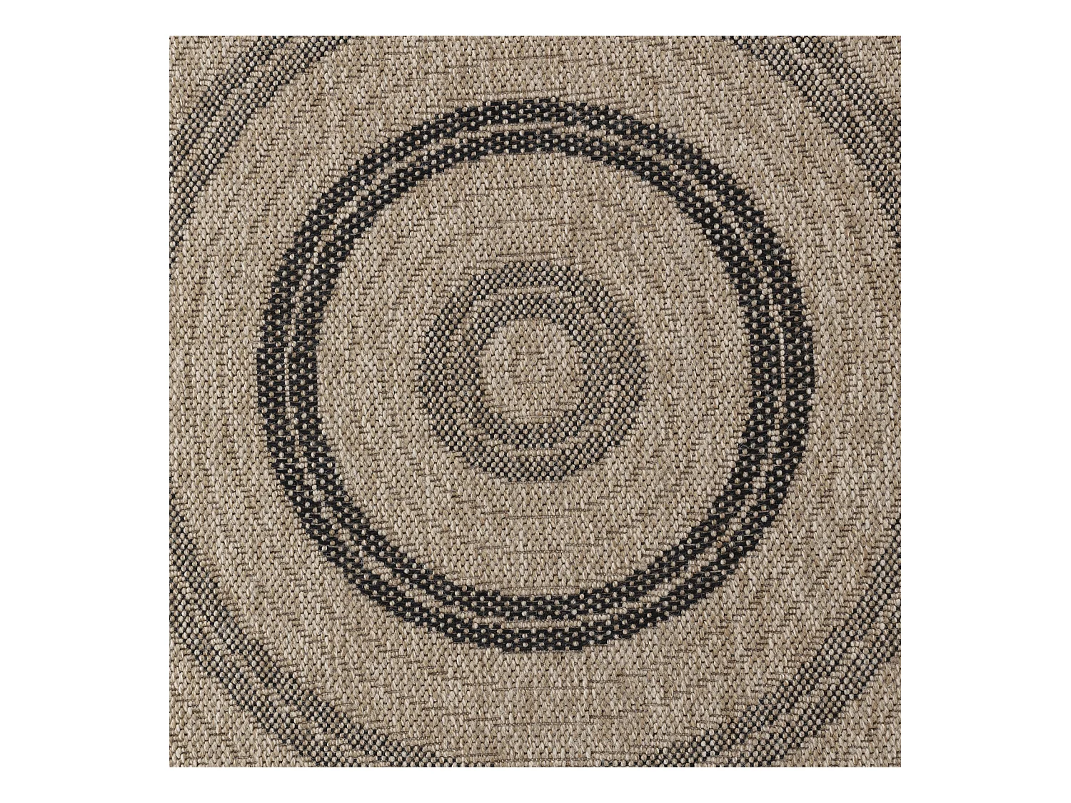 Buitenkleed - Balkon, Terras, Keuken, Rond Jute-Look Tapijt - Beige/Zwart - Ø 100cm - RHONDA