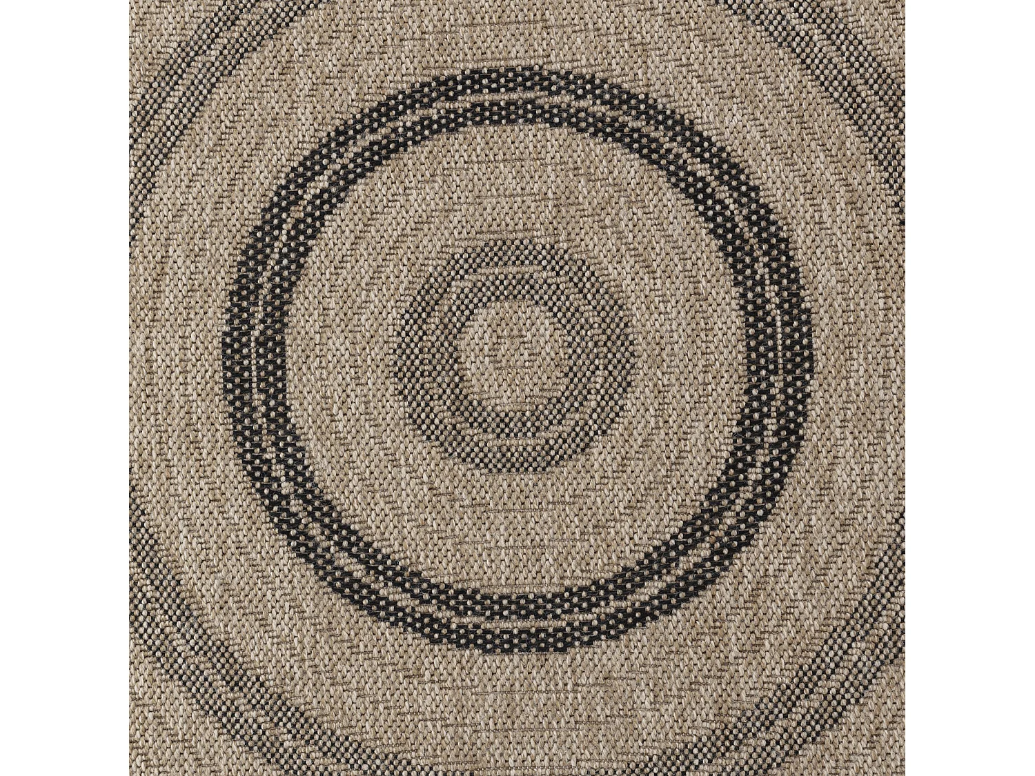 Buitenkleed - Balkon, Terras, Keuken, Rond Jute-Look Tapijt - Beige/Zwart - Ø 100cm - RHONDA