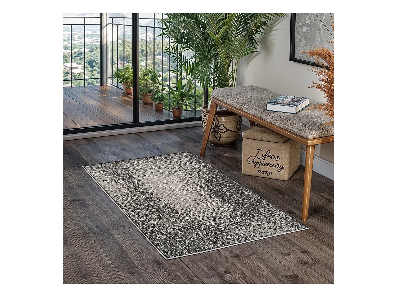 Tapis d'Extérieur/Intérieur - Ivoire/Gris - 80x150cm - SHELBY