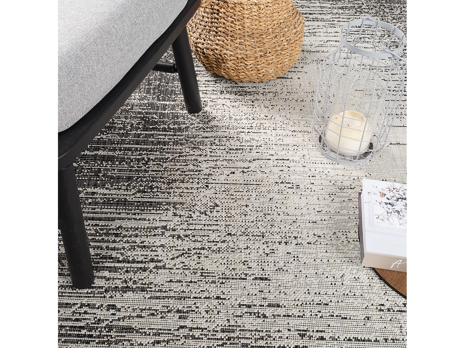 Tapis d'Extérieur/Intérieur - Ivoire/Gris - 80x150cm - SHELBY