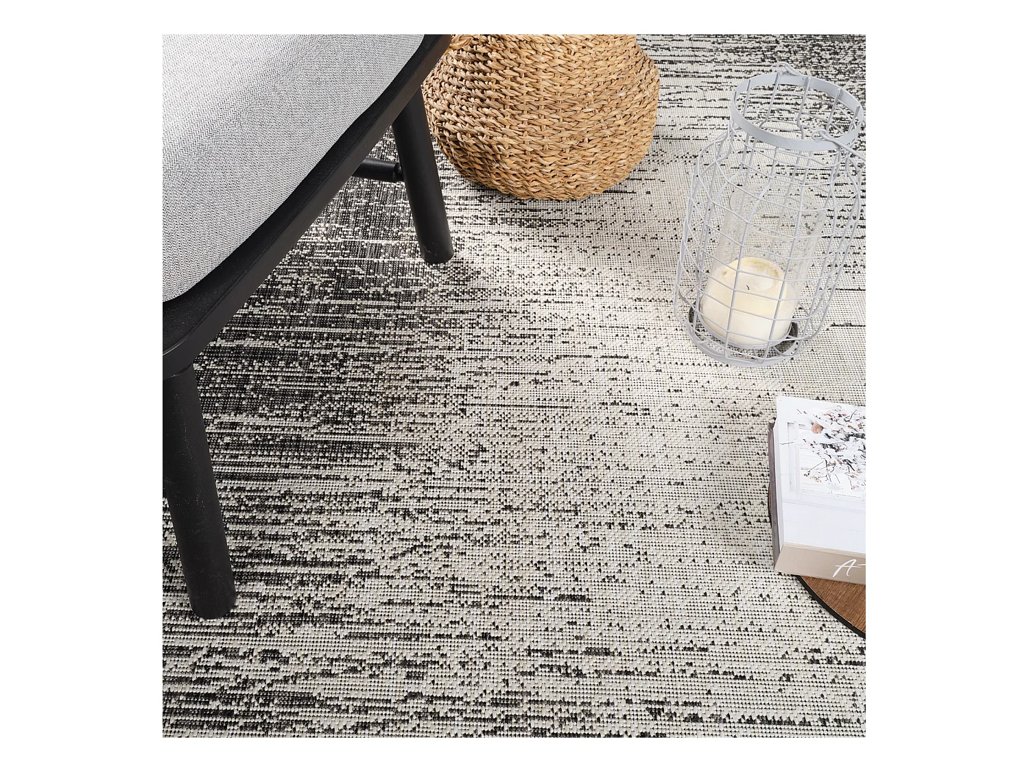 Tapis d'Extérieur/Intérieur - Ivoire/Gris - 80x150cm - SHELBY