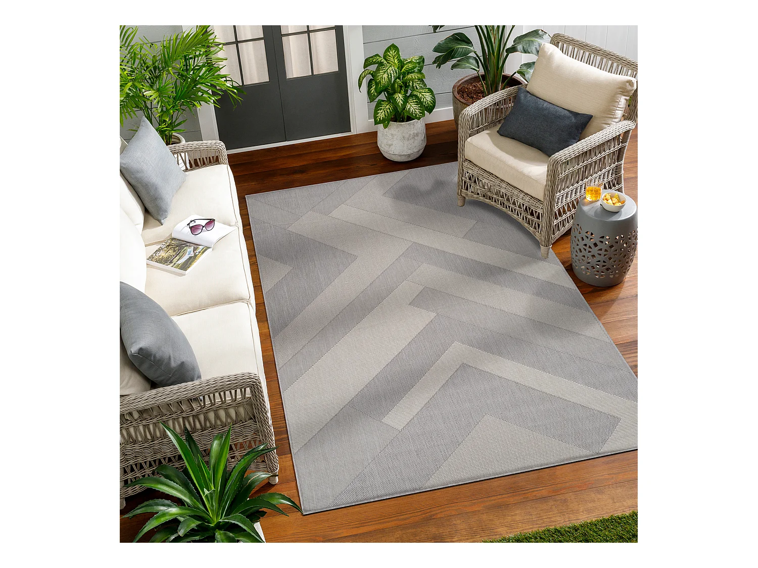 Buitenkleed - Balkon, Terras, Keuken Tapijt - Grijs/Ivoor - 160x213cm - ABBY