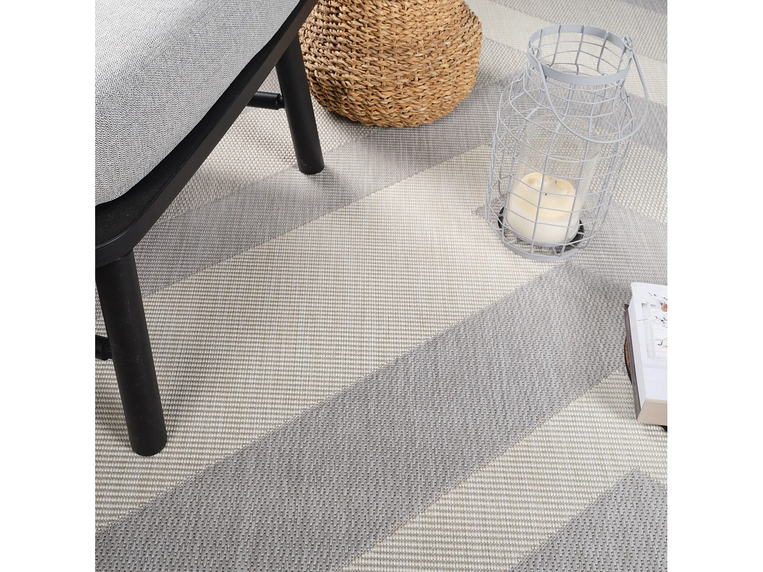 Buitenkleed - Balkon, Terras, Keuken Tapijt - Grijs/Ivoor - 160x213cm - ABBY