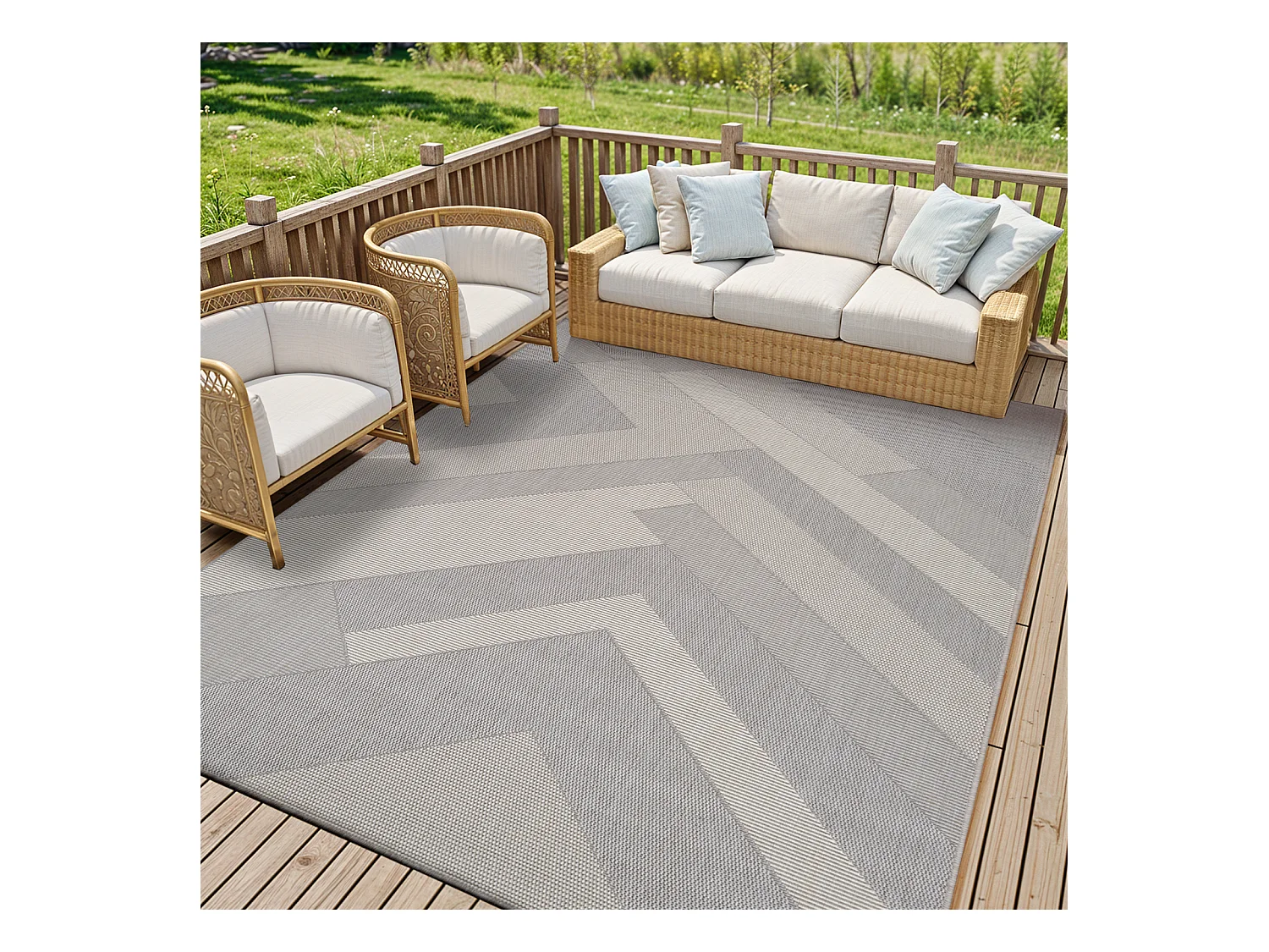 Buitenkleed - Balkon, Terras, Keuken Tapijt - Grijs/Ivoor - 160x213cm - ABBY