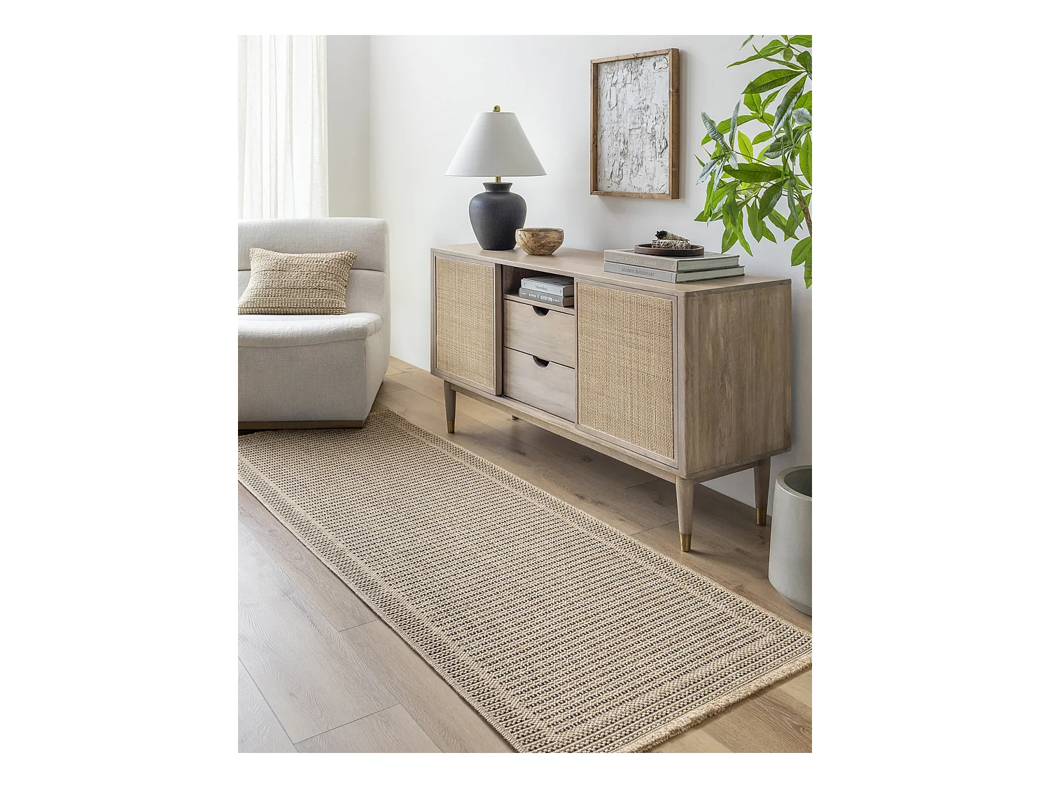 Tapis d'Extérieur/Intérieur Aspect Jute - Beige/Noir - 80x220cm - MINDY