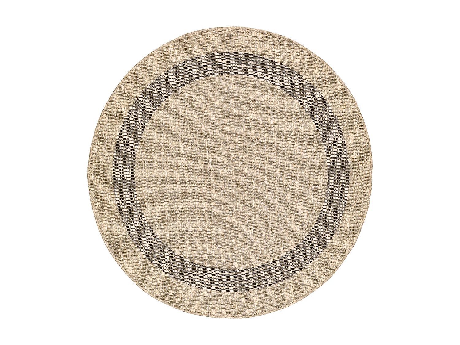 Buitenkleed - Balkon, Terras, Keuken, Rond Jute-Look Tapijt - Beige/Zwart - Ø 100cm - RHONDA