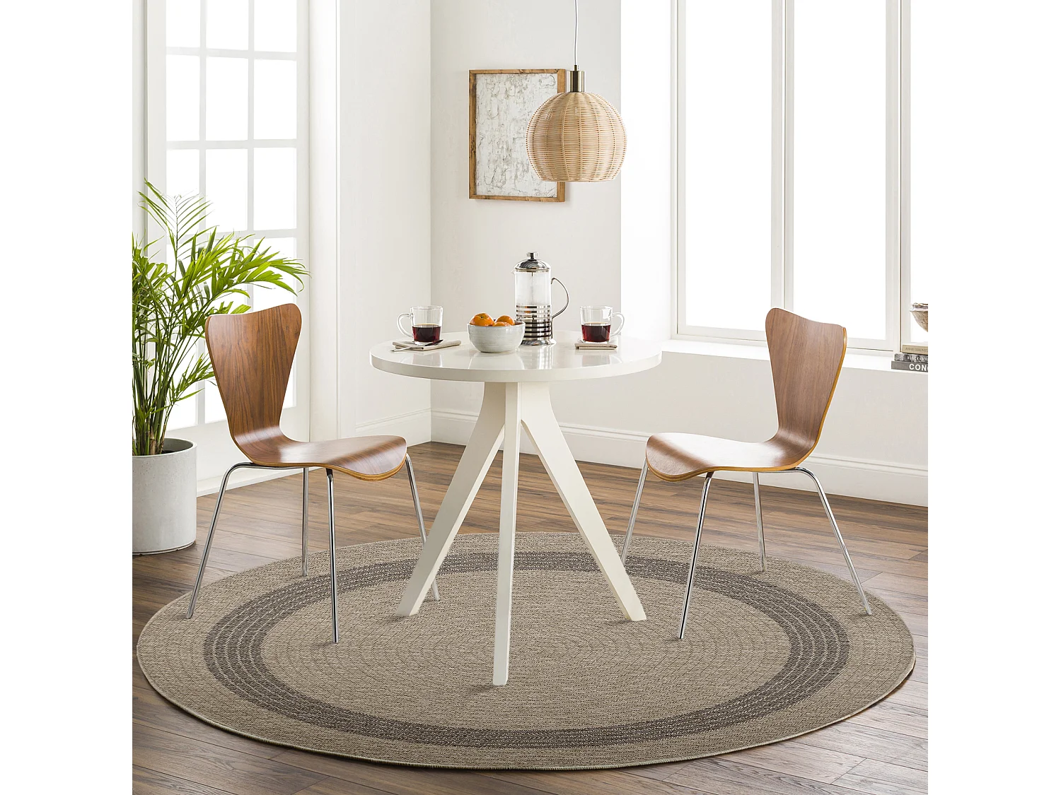 Buitenkleed - Balkon, Terras, Keuken, Rond Jute-Look Tapijt - Beige/Zwart - Ø 100cm - RHONDA