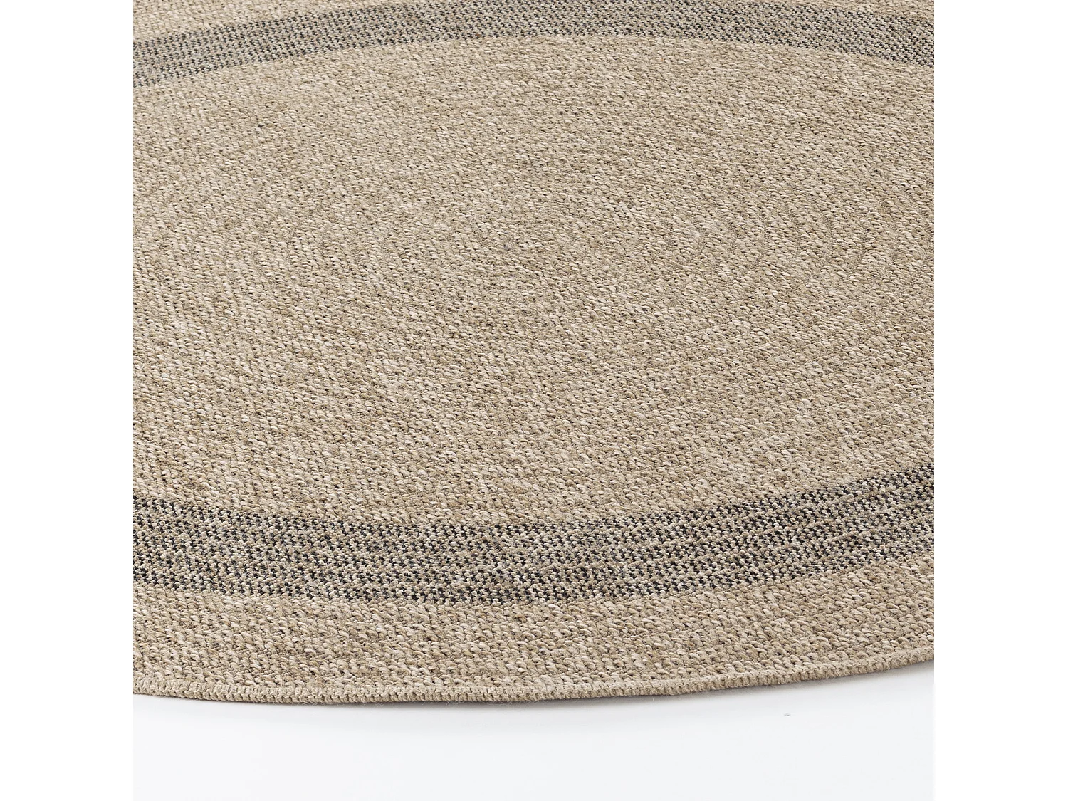 Buitenkleed - Balkon, Terras, Keuken, Rond Jute-Look Tapijt - Beige/Zwart - Ø 100cm - RHONDA