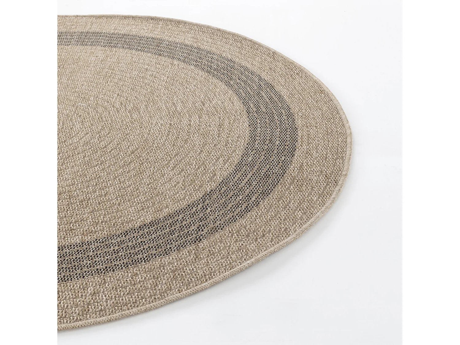 Buitenkleed - Balkon, Terras, Keuken, Rond Jute-Look Tapijt - Beige/Zwart - Ø 100cm - RHONDA