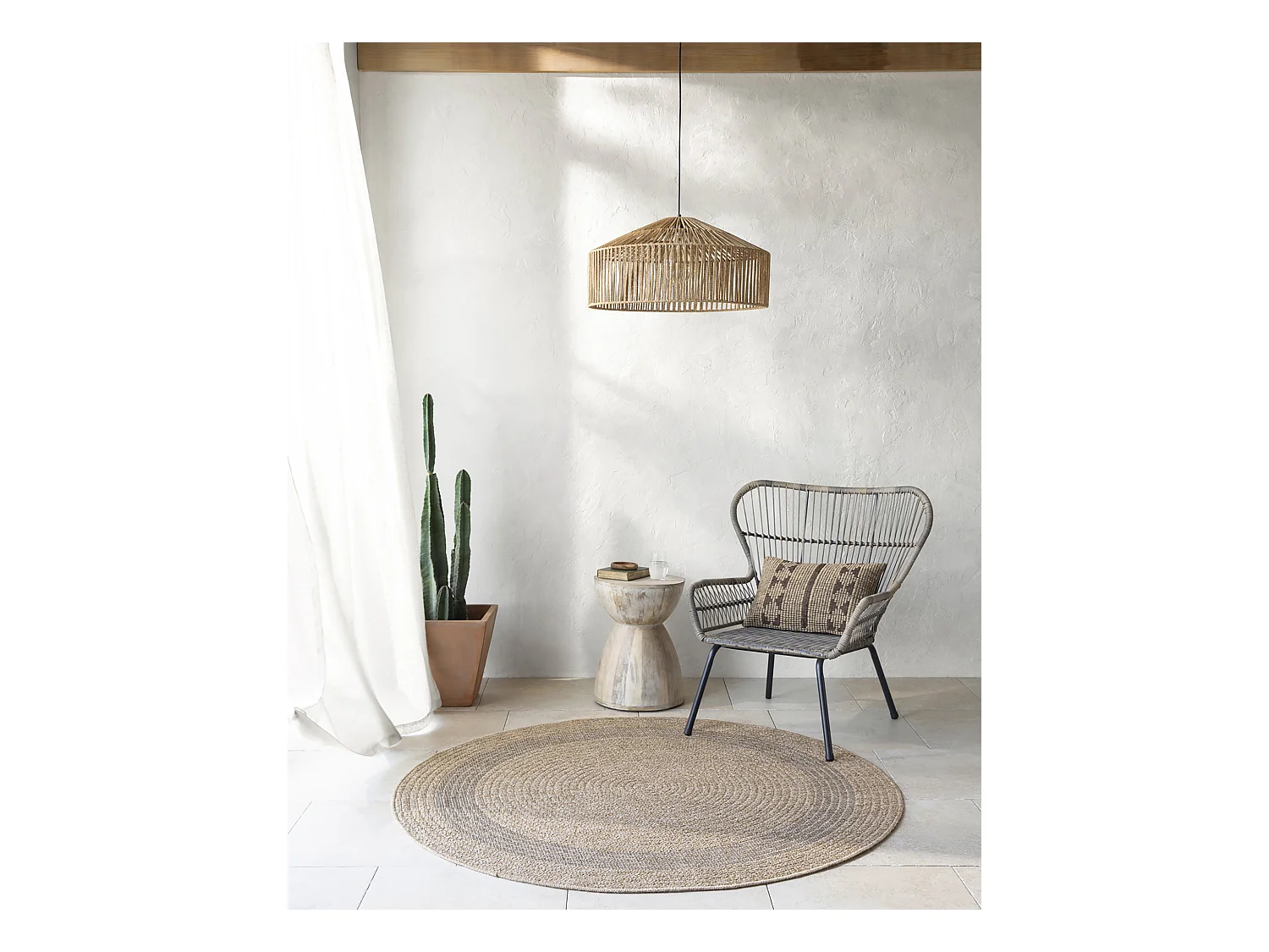 Runder In-/Outdoor-Teppich mit Jute-Look - Beige/Schwarz - Ø 160cm - RHONDA