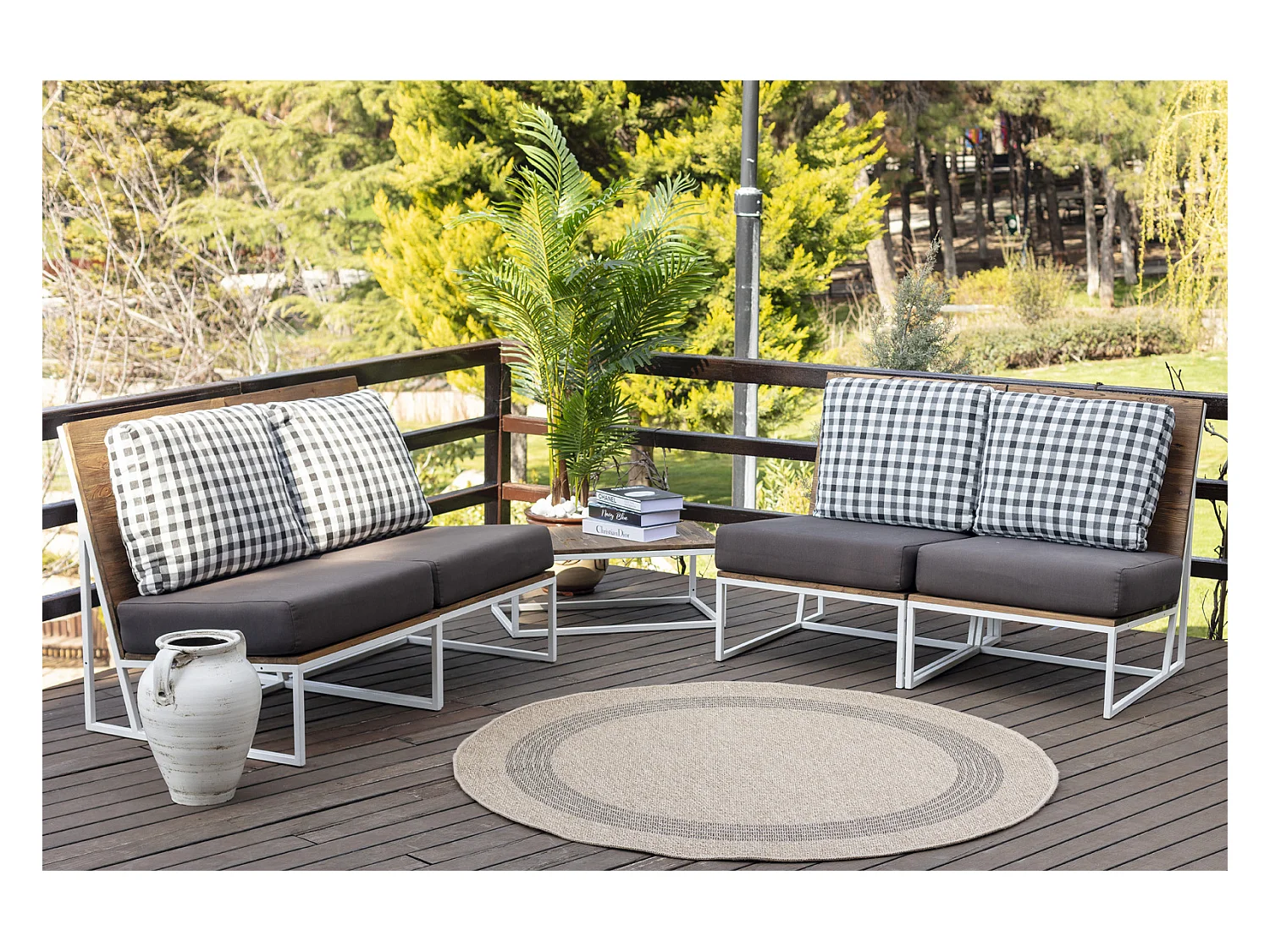 Runder In-/Outdoor-Teppich mit Jute-Look - Beige/Schwarz - Ø 160cm - RHONDA