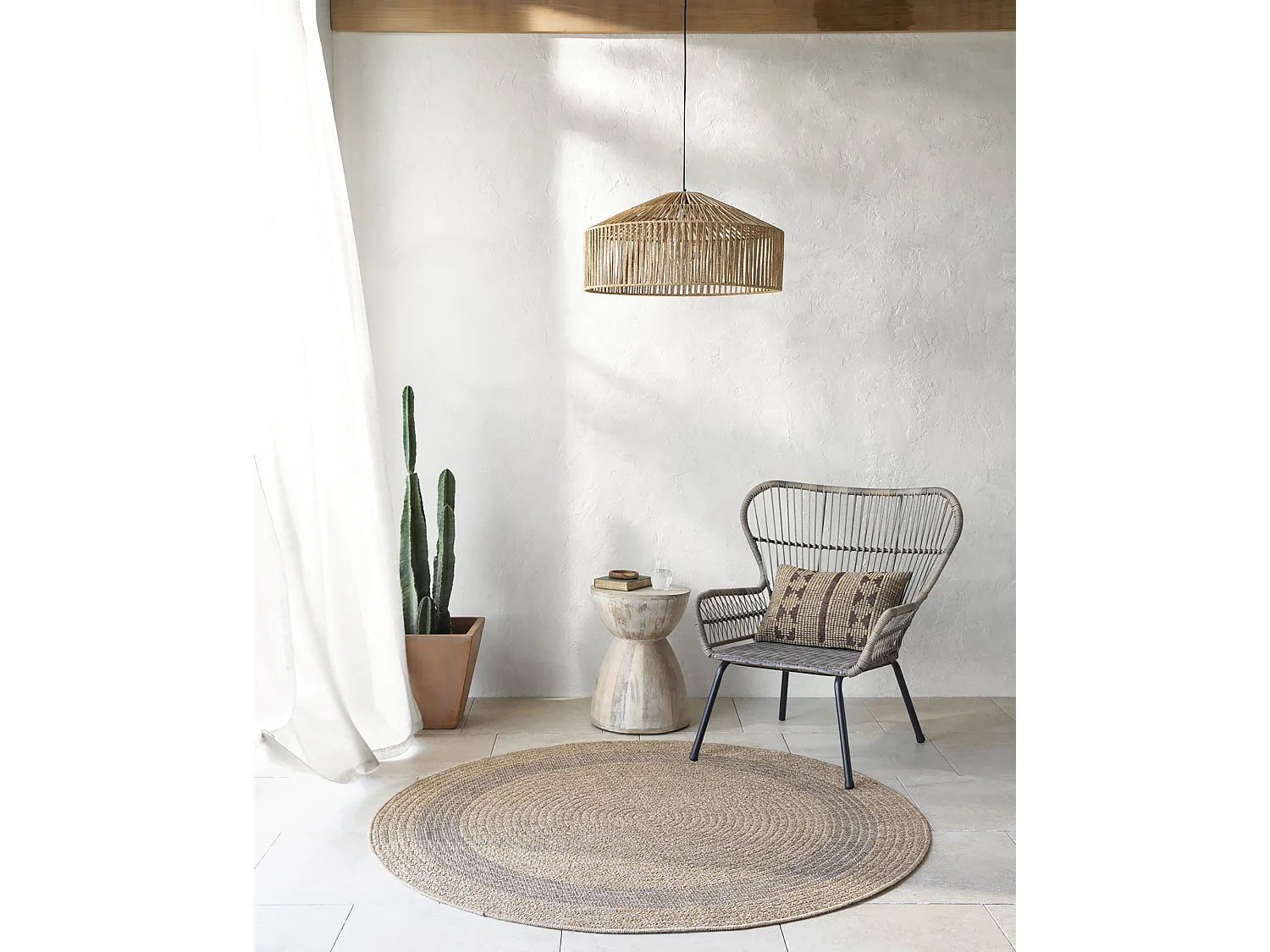 Runder In-/Outdoor-Teppich mit Jute-Look - Beige/Schwarz - Ø 160cm - RHONDA