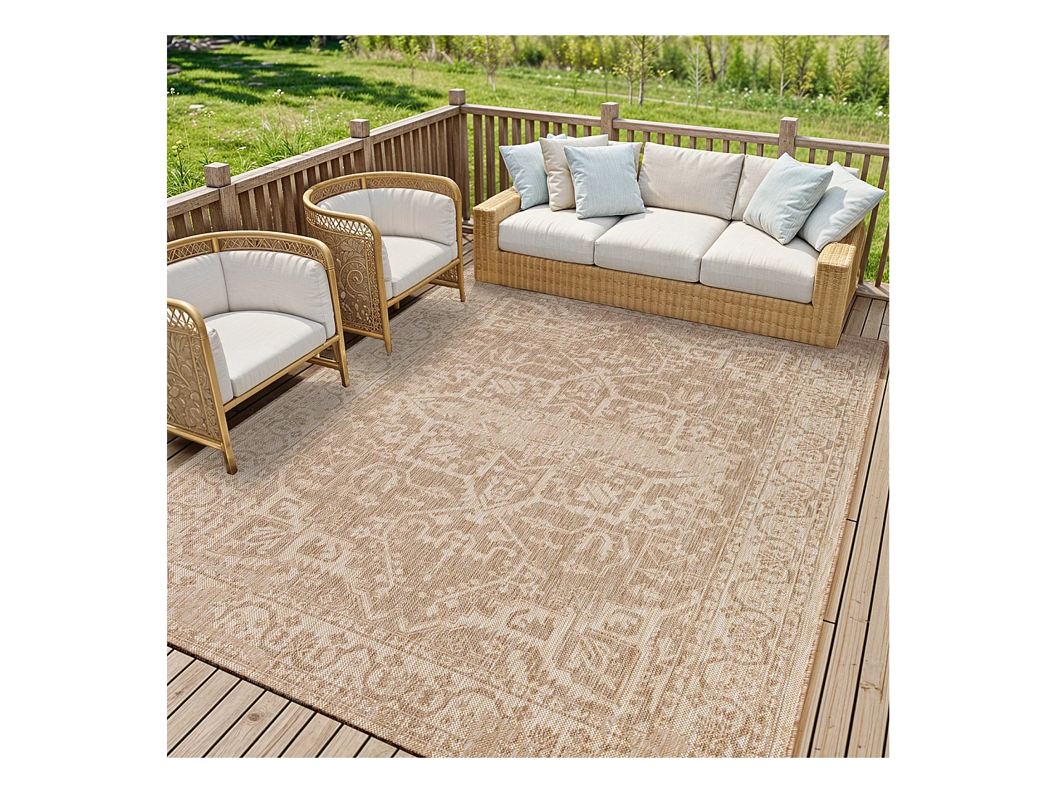 Buitenkleed - Balkon, Terras, Keuken Jute-Look Tapijt - Beige/Ivoor - 160x213cm - GENA