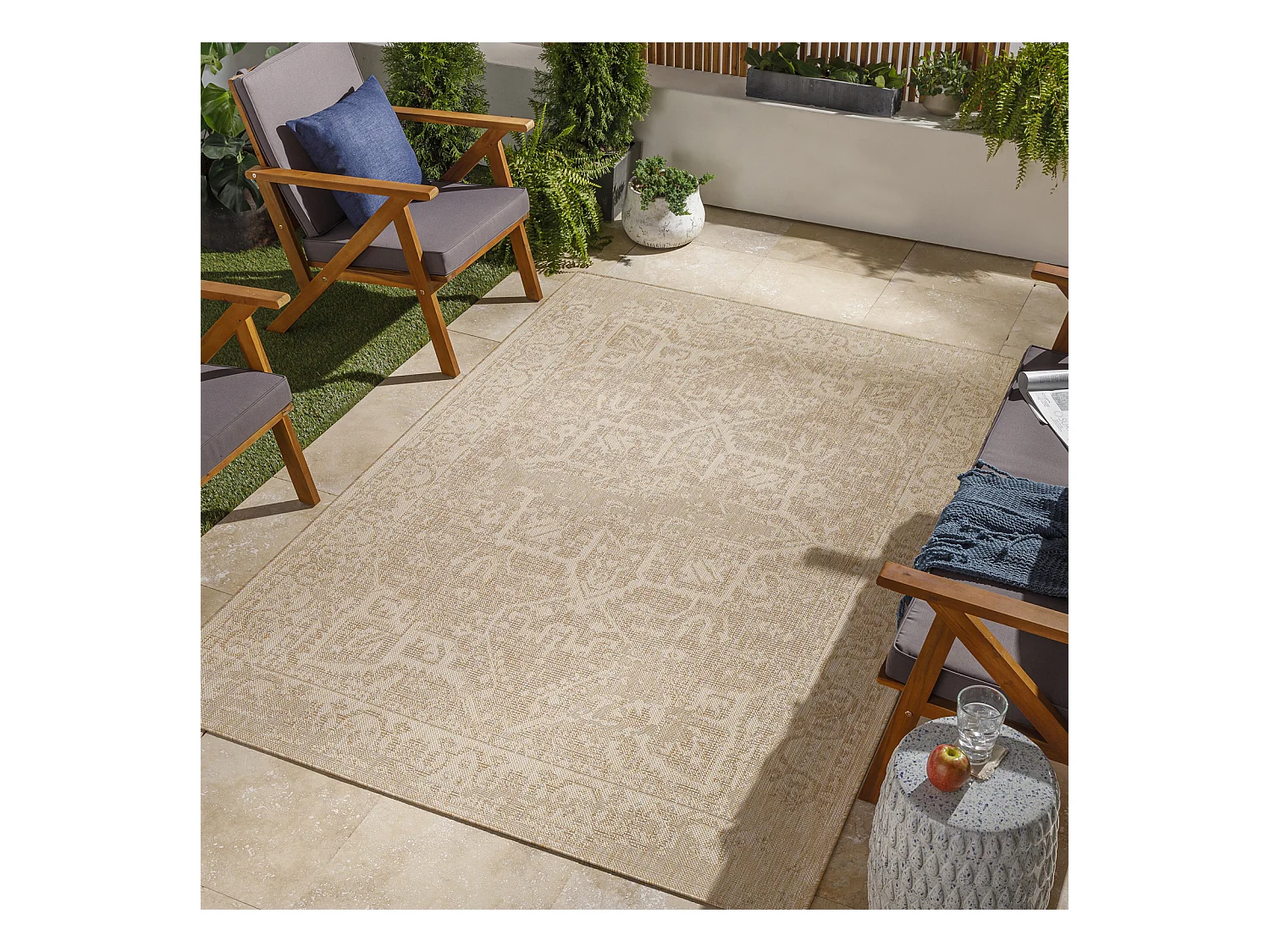 Buitenkleed - Balkon, Terras, Keuken Jute-Look Tapijt - Beige/Ivoor - 160x213cm - GENA
