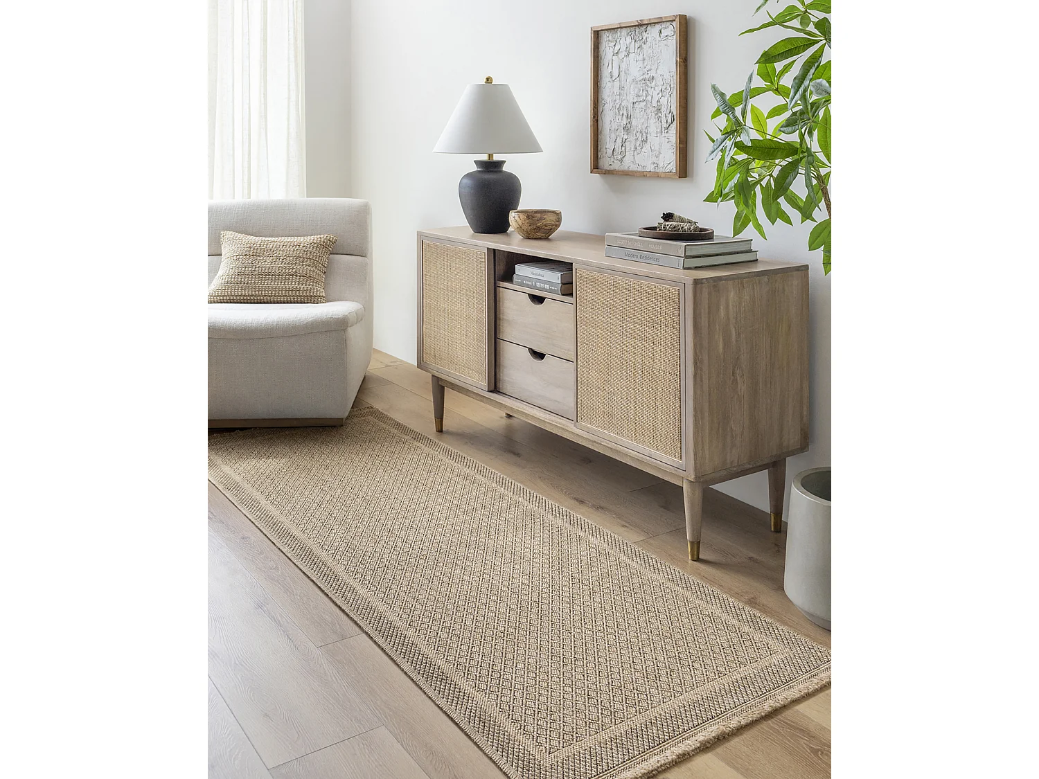 Tapis d'Extérieur/Intérieur Aspect Jute - Beige/Noir - 80x220cm - PENNY