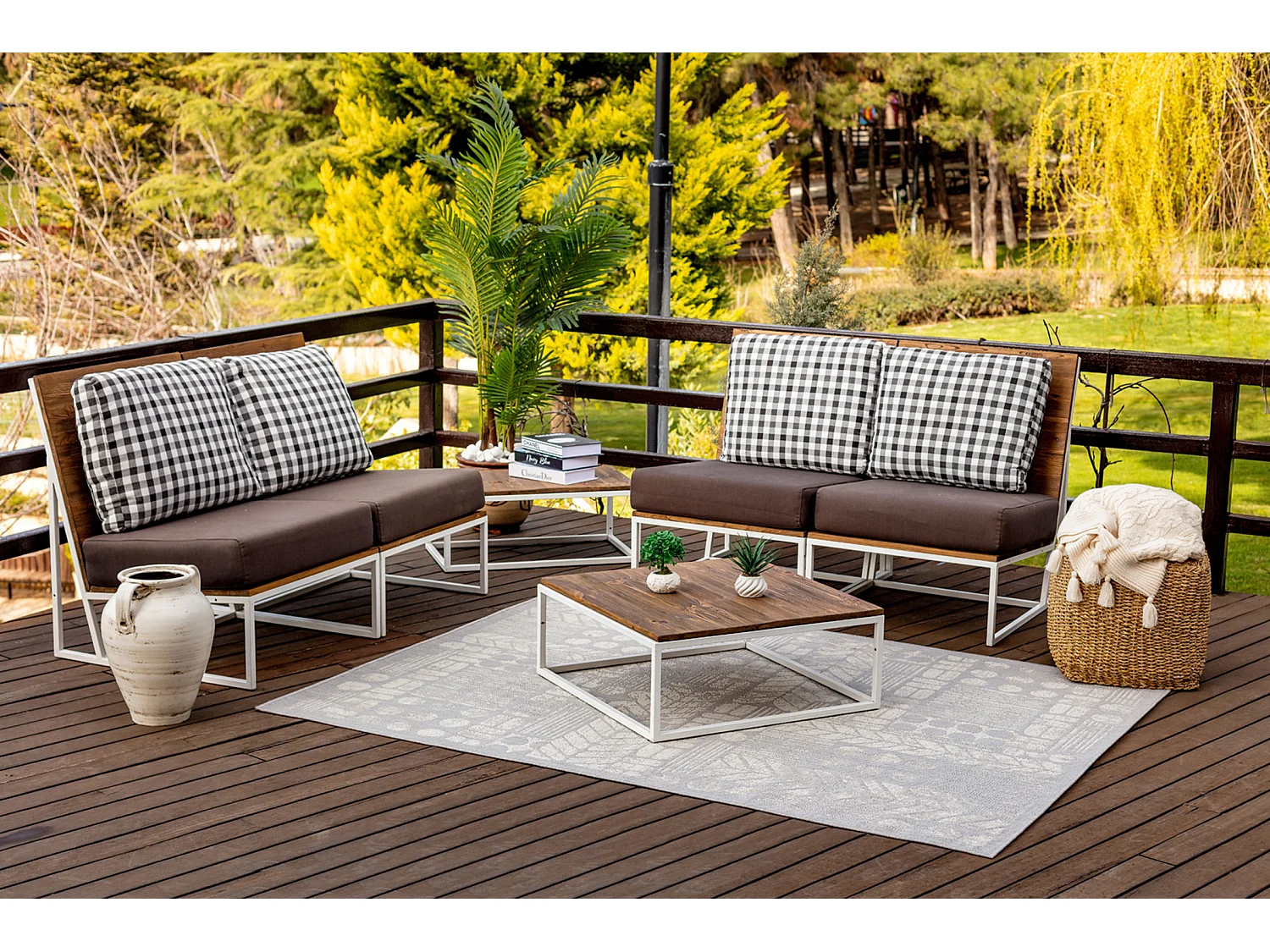 Buitenkleed - Balkon, Terras, Keuken Tapijt - Grijs/Ivoor - 120x170cm - SALLY