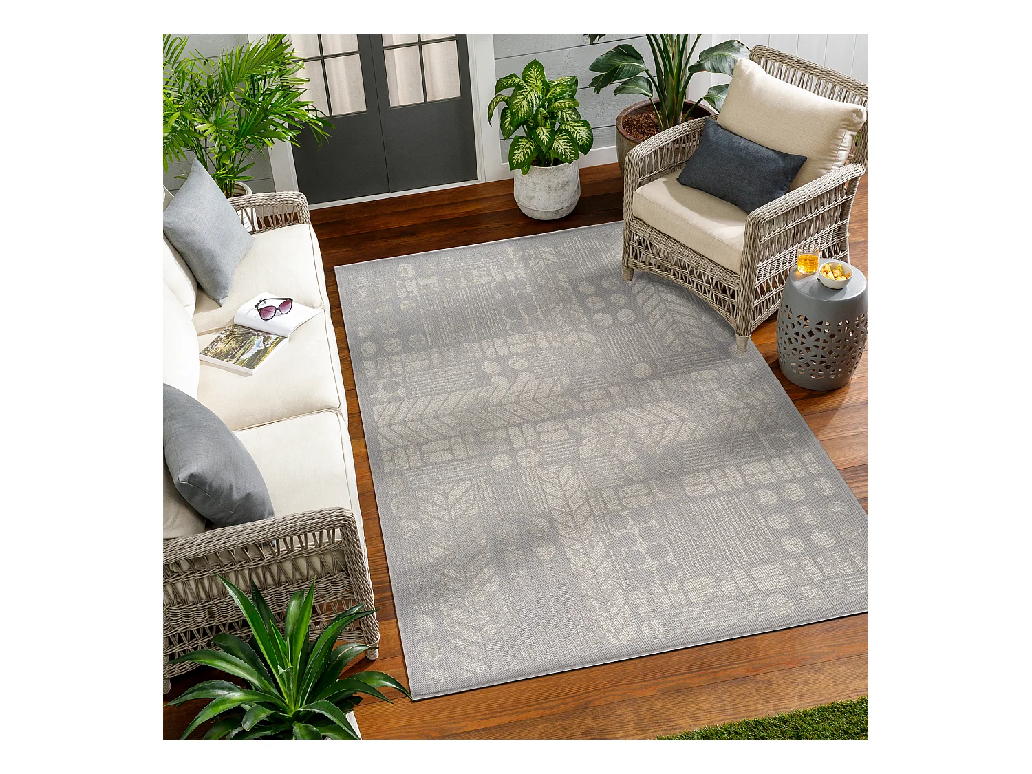 Tapis d'Extérieur/Intérieur - Gris/Ivoire - 120x170cm - SALLY