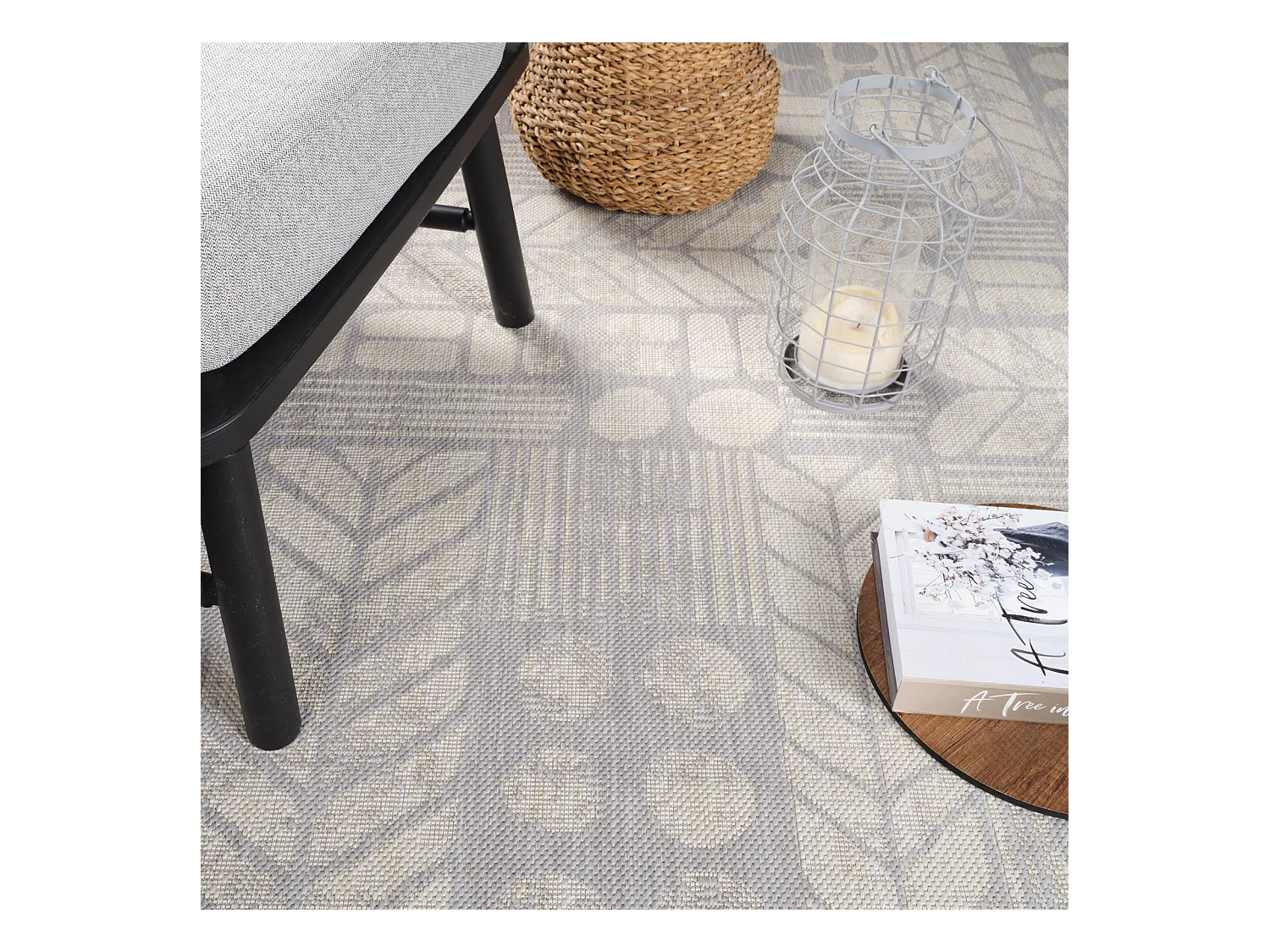 Tapis d'Extérieur/Intérieur - Gris/Ivoire - 120x170cm - SALLY