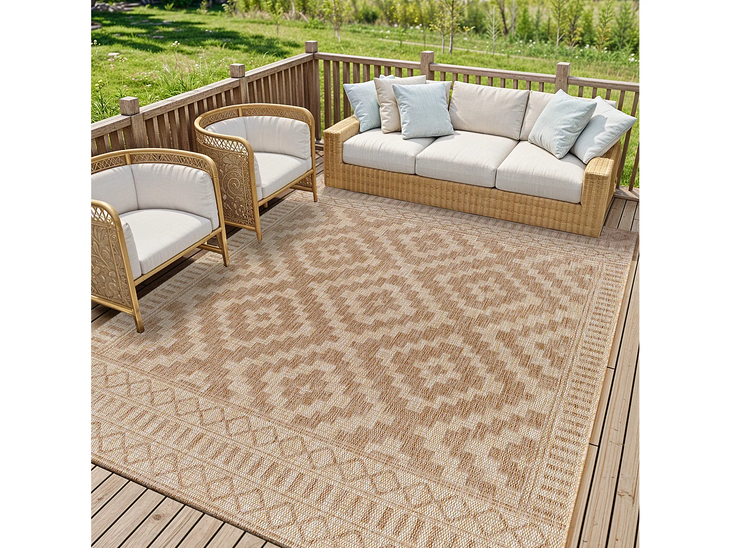Buitenkleed - Balkon, Terras, Keuken Jute-Look Tapijt - Beige/Ivoor - 160x213cm - TRICIA