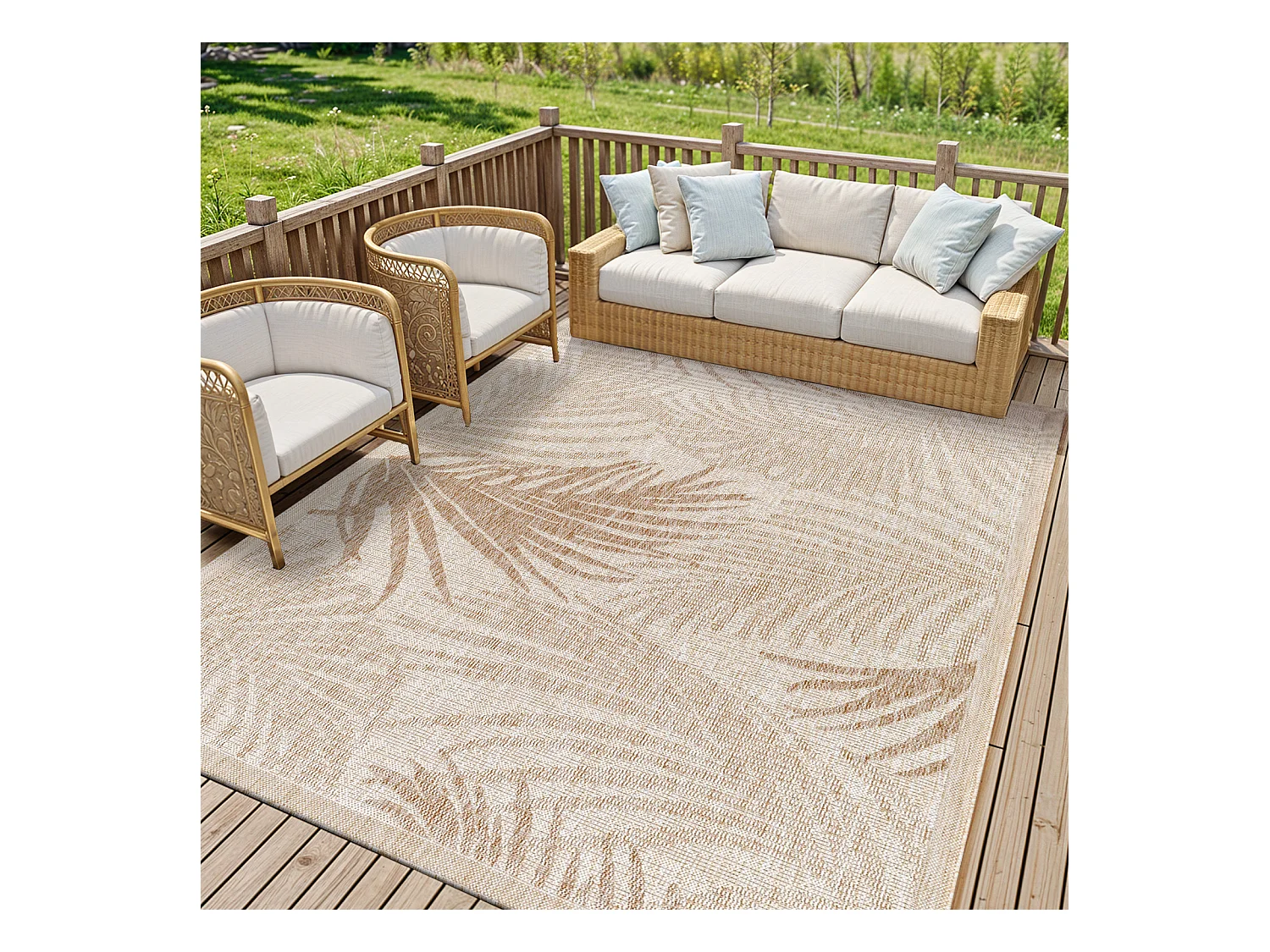 Buitenkleed - Balkon, Terras, Keuken Jute-Look Tapijt - Beige/Ivoor - 160x213cm - VANESSA