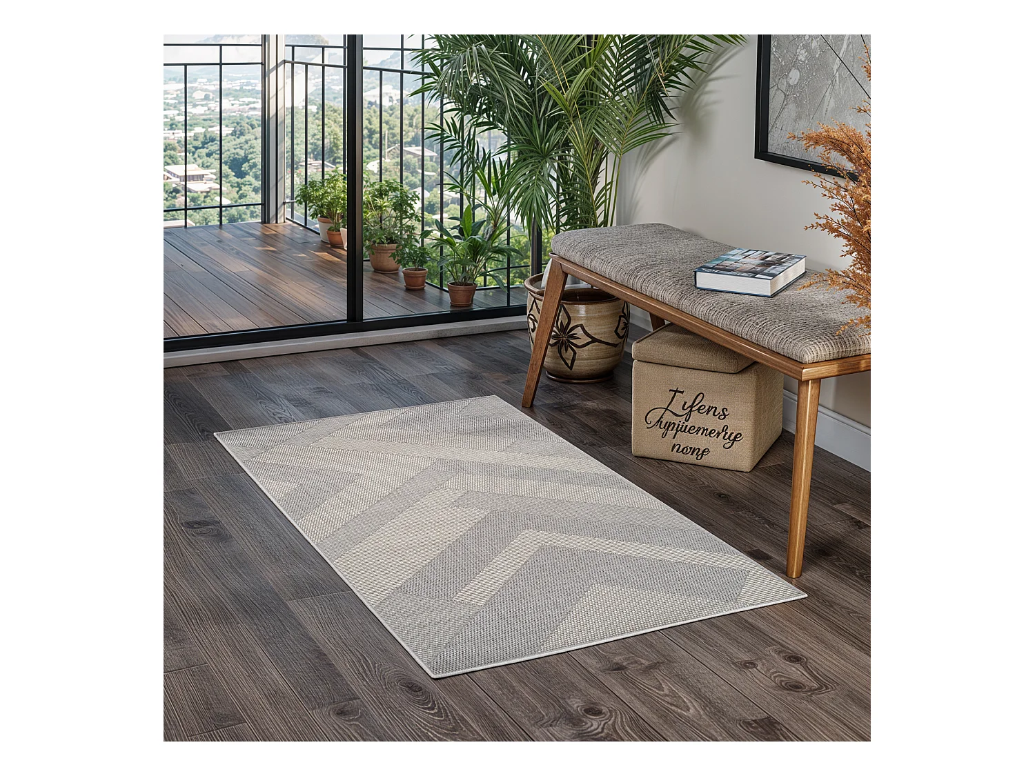 Tapis d'Extérieur/Intérieur - Gris/Ivoire - 80x150cm - ABBY