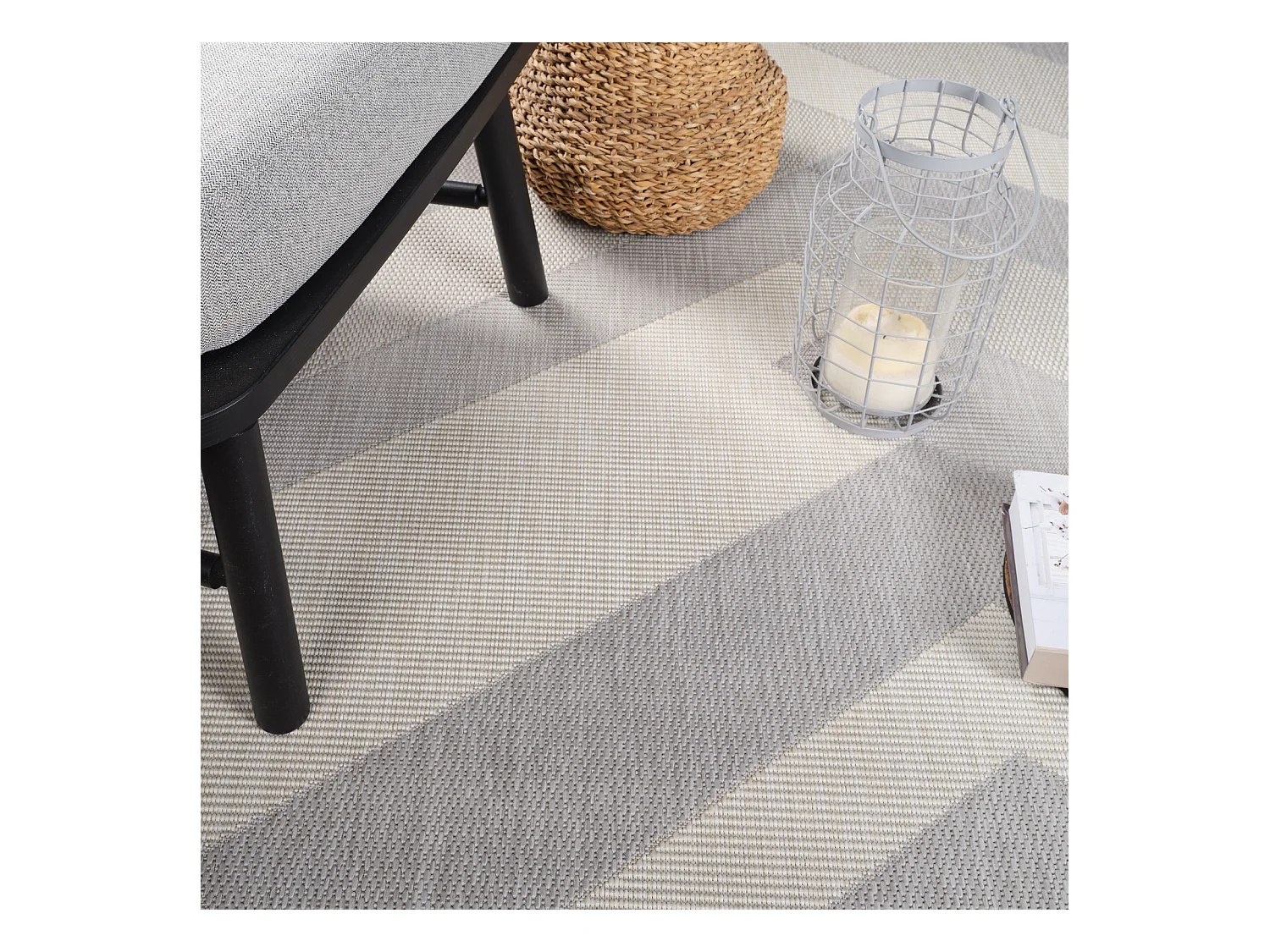 Tapis d'Extérieur/Intérieur - Gris/Ivoire - 80x150cm - ABBY