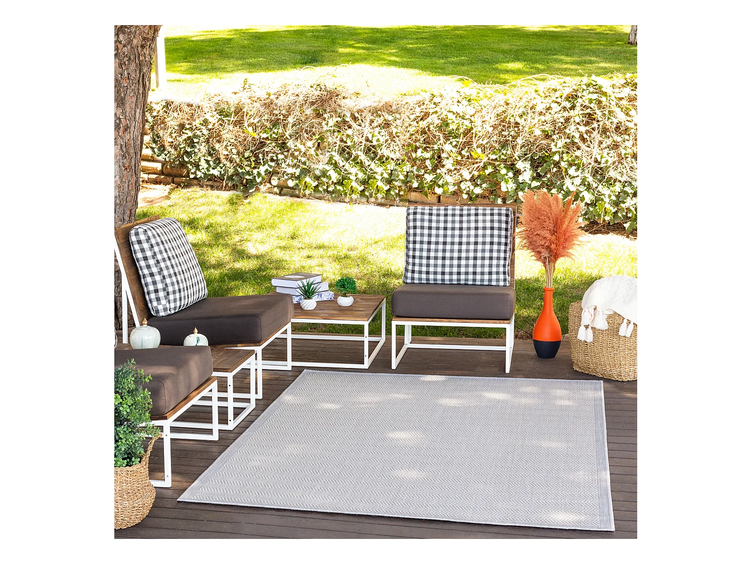 Buitenkleed - Balkon, Terras, Keuken Tapijt - Grijs/Ivoor - 160x213cm - TONIE