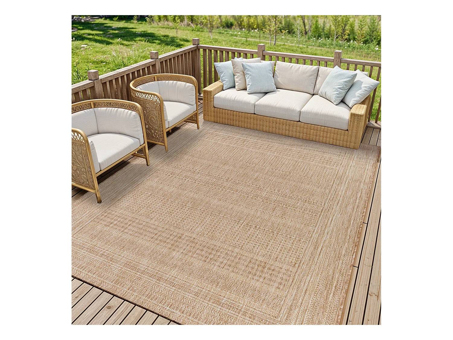 Buitenkleed - Balkon, Terras, Keuken Jute-Look Tapijt - Beige/Ivoor - 200x275cm - SIERRA