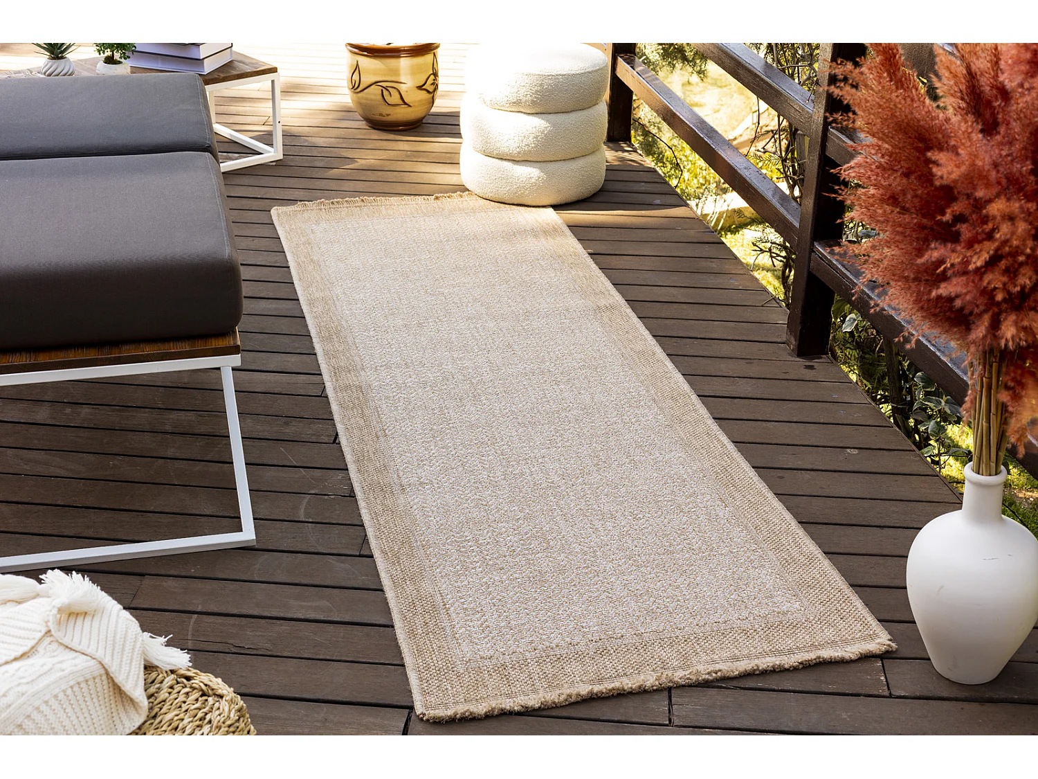 Tappeto Esterno/Interno Aspetto di Juta - Beige - 80x220cm - JENNY