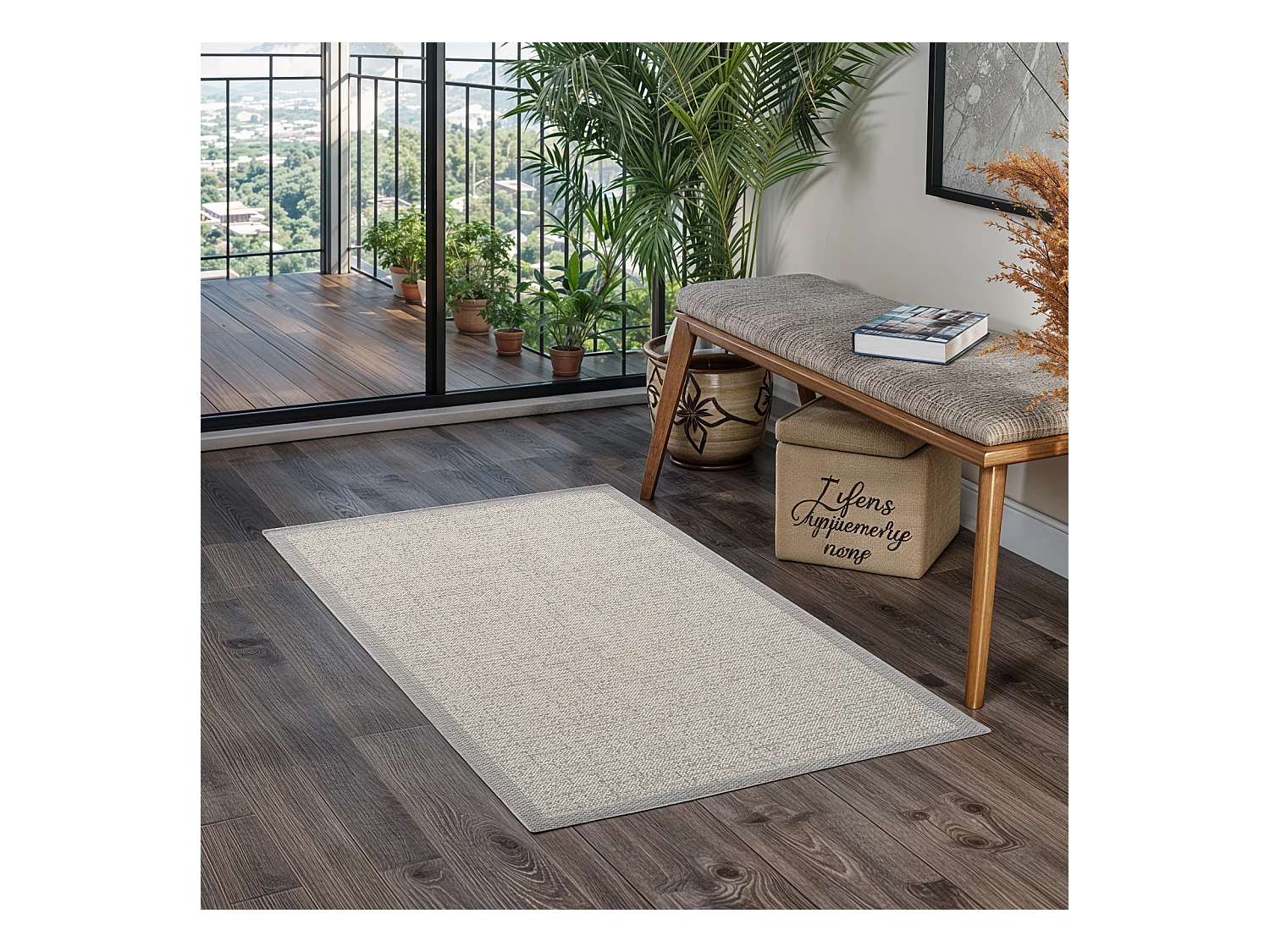 Tapis d'Extérieur/Intérieur - Ivoire/Gris - 80x150cm - JODY