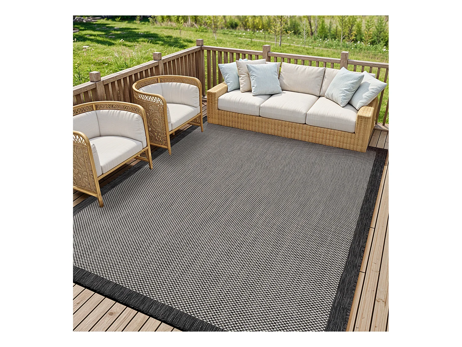 Buitenkleed - Balkon, Terras, Keuken Tapijt - Grijs/Ivoor - 160x213cm - KACEY