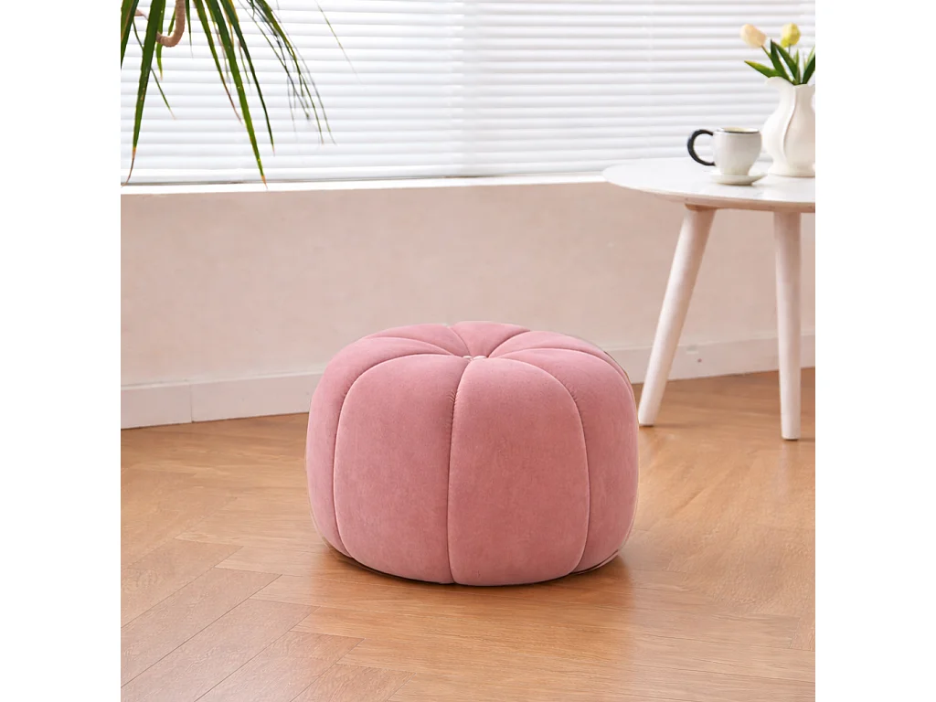 Pouf en velours rose avec rayures