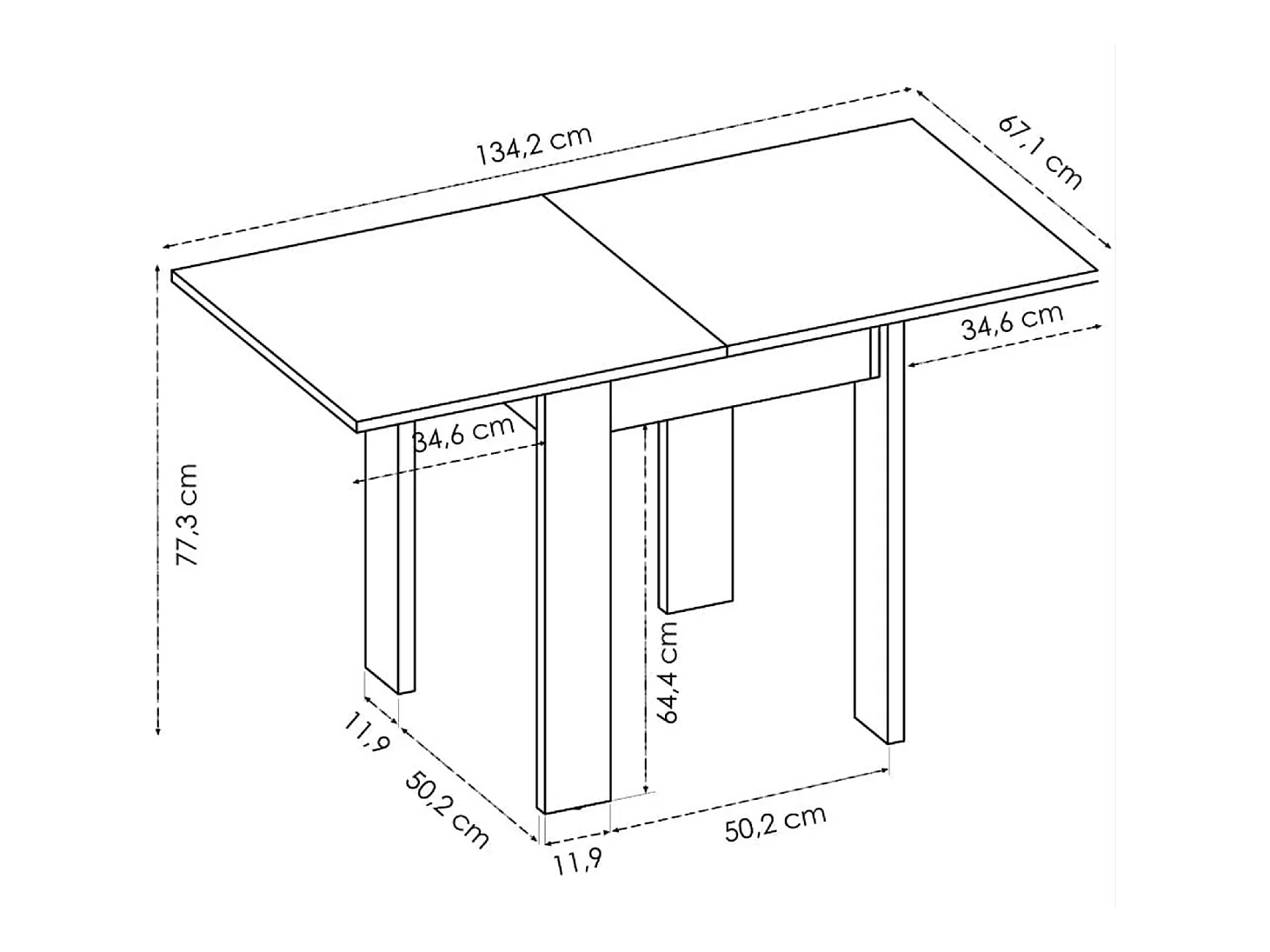 Table extensible en panneaux de particules mélaminés coloris chêne - Longueur 67.1-134.2 x Profondeur 67.1 x Hauteur 77.3-79.2 cm